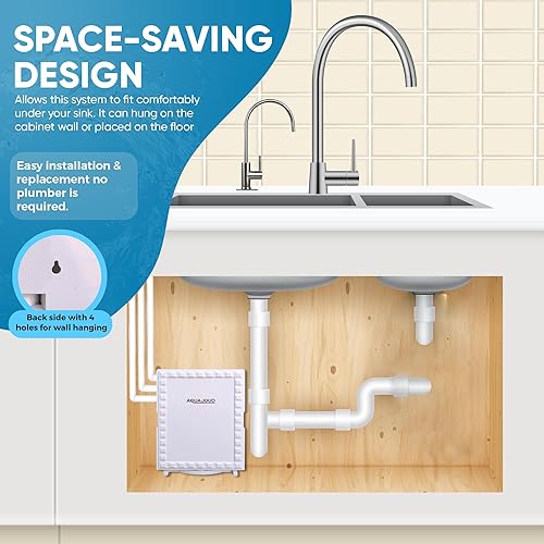 Miniatura 7 de Sistema de filtro de agua sin tanque para debajo del mostrador, filtración de 5 etapas que elimina el olor y el cloro, incluye grifo cromado, ideal