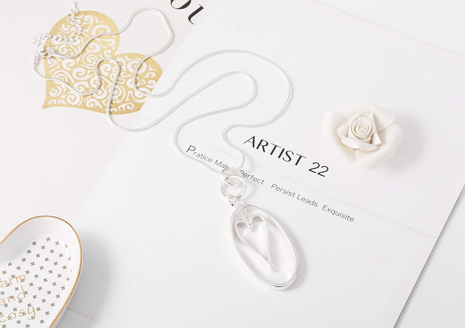 Necklaces for Women Heart Pendant Long Sweater Layered Y Statement Lariat Silver Rose Gold Chain Necklace with Gifts Box - Image 4