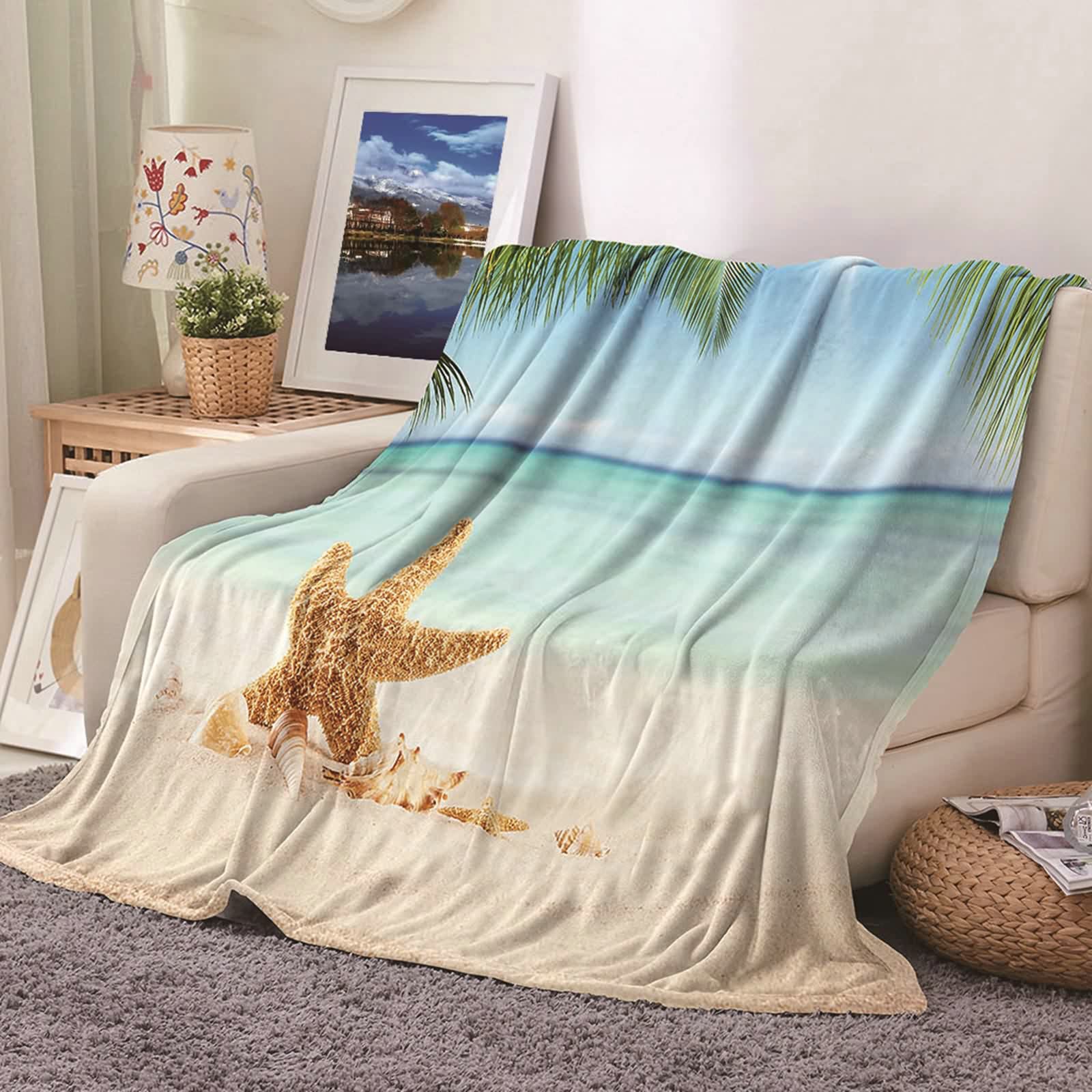 Aeici Couverture Polaire, Couverture Plaid Polaire Couverture 160x200 cm Coquillages de Plage Couverture Canapé pour Salon Lit