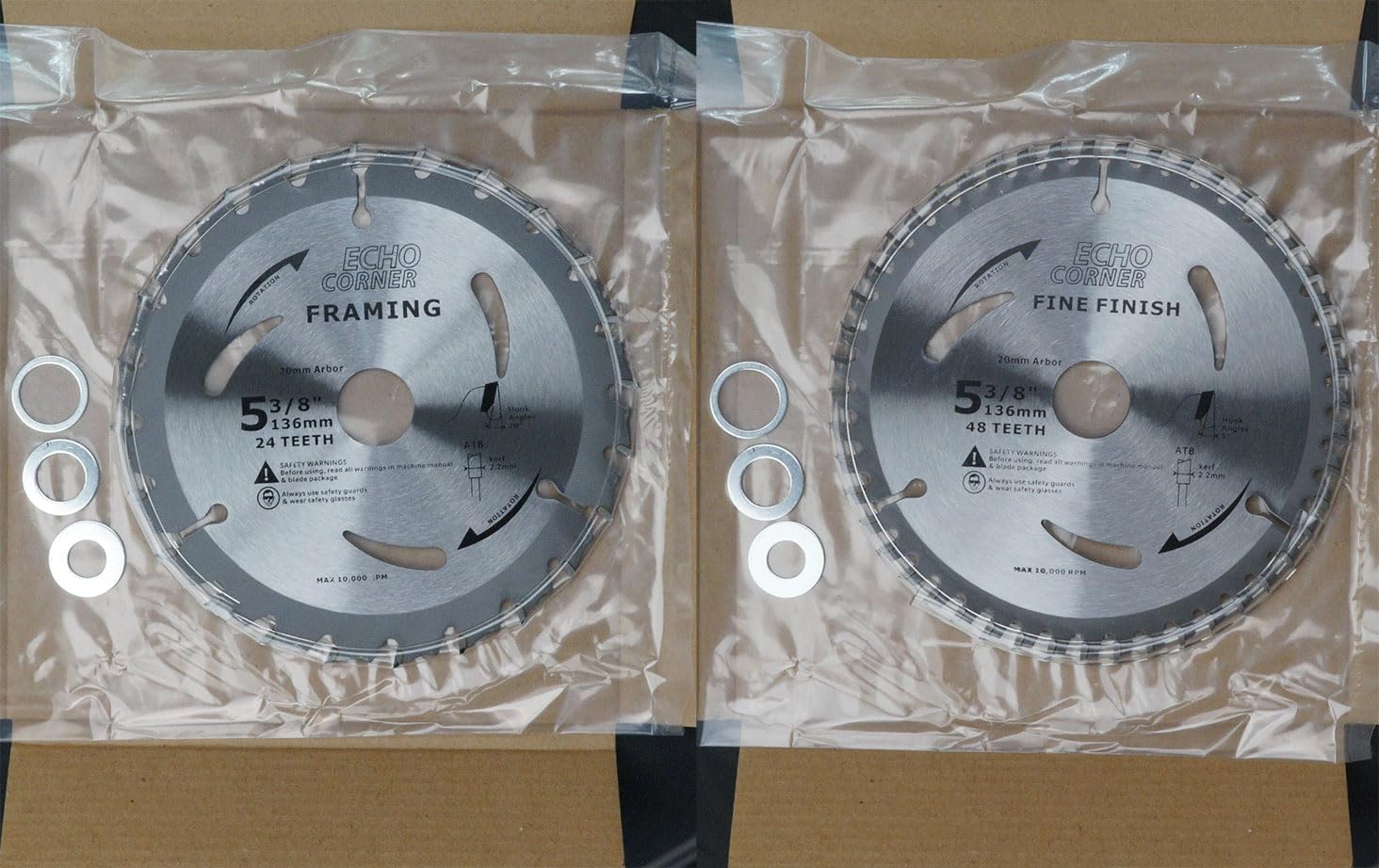 Echo Corner 136mm Wood Cutting Circular Saw Blades 24T/48T Combo Pack, 20mm Bore, silver, 5-3/8" 20mm-Arbor - Image 4
