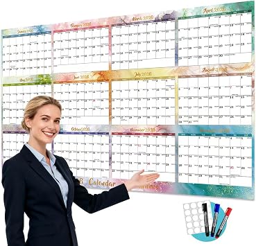 2026 Full Year to View Calendar Planner Double Side Erasable Wall Yearly Planner Dated for Offices Home 48x32In Portable Minimalist