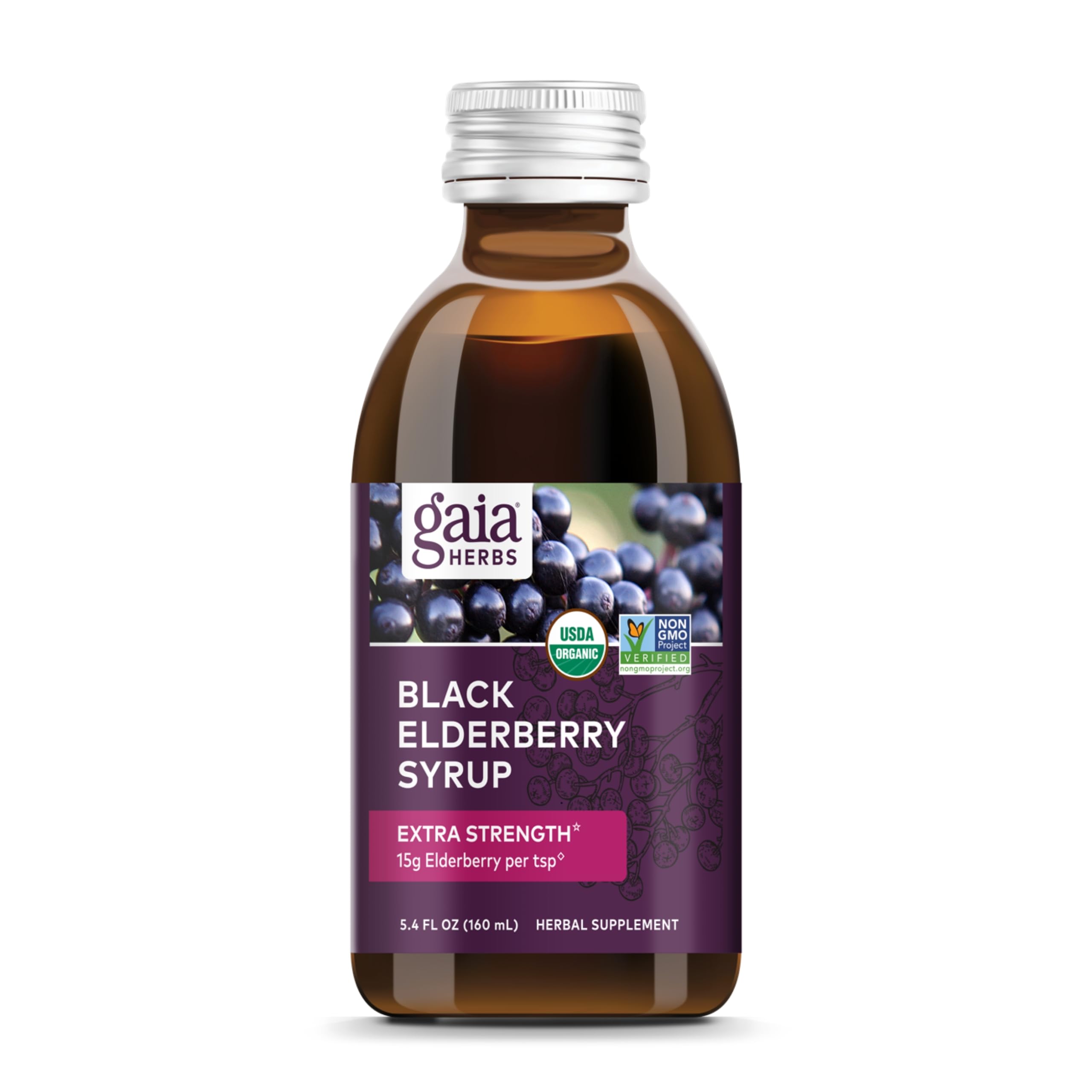 Gaia Herbs Black Elderberry (Sambucus Nigra) Syrup-Immune Support Supplement-Made with Organic Black Elderberries for Immune System Support-USDA Certified Organic Formula-5.4 Fl Oz (32-Day Supply)