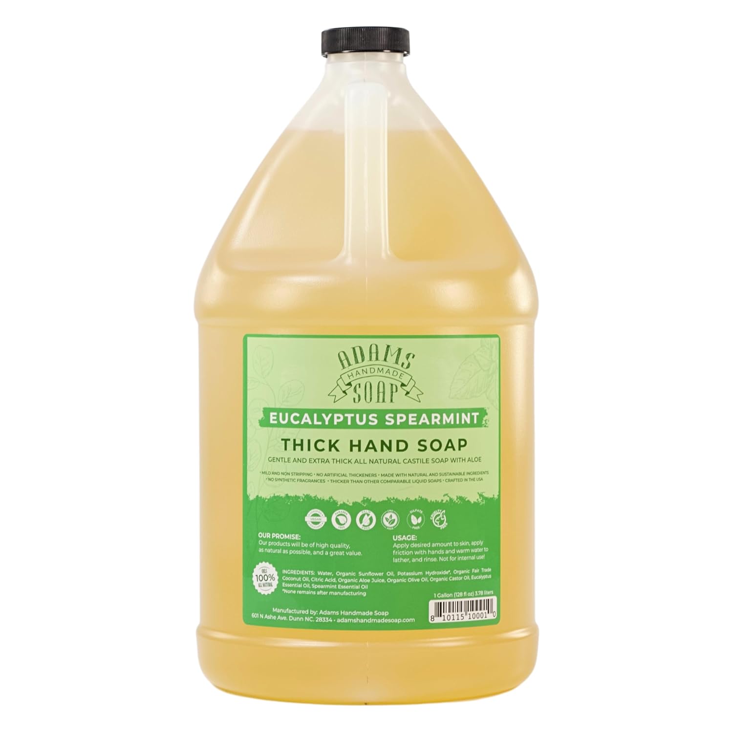 Adams Handmade Soap Thick Organic Castile Liquid Hand Soap 1 Gallon Refill- Unscented