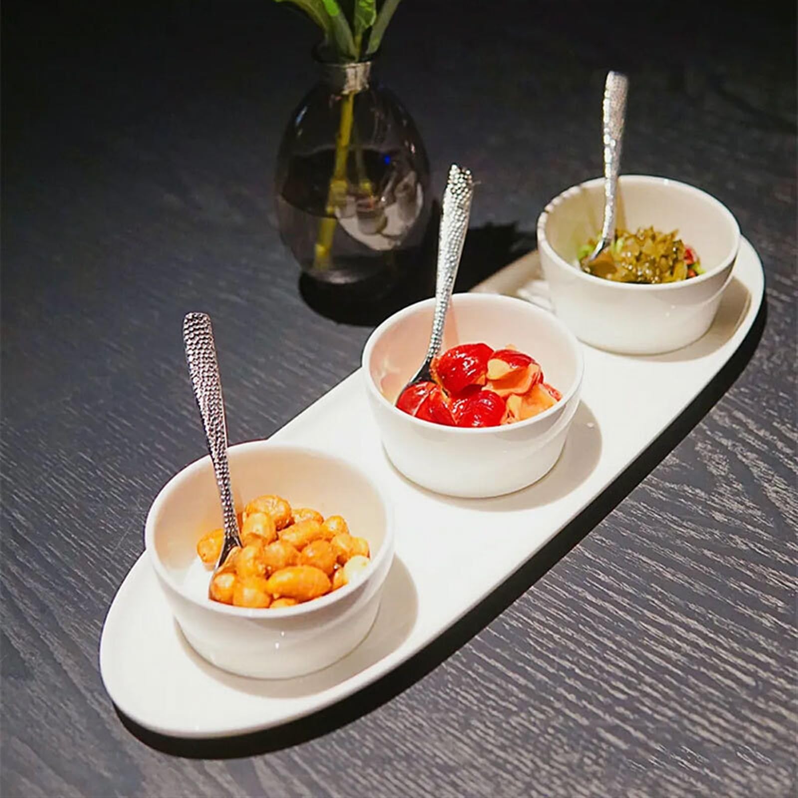 Ciotoline da Snack Bianco puro Tre piatti consecutivi Snack Bowl Pre-cena Piatto piccolo Piatto freddo Piatto rettangolare Stoviglie speciali Piatti Snack Ceramica