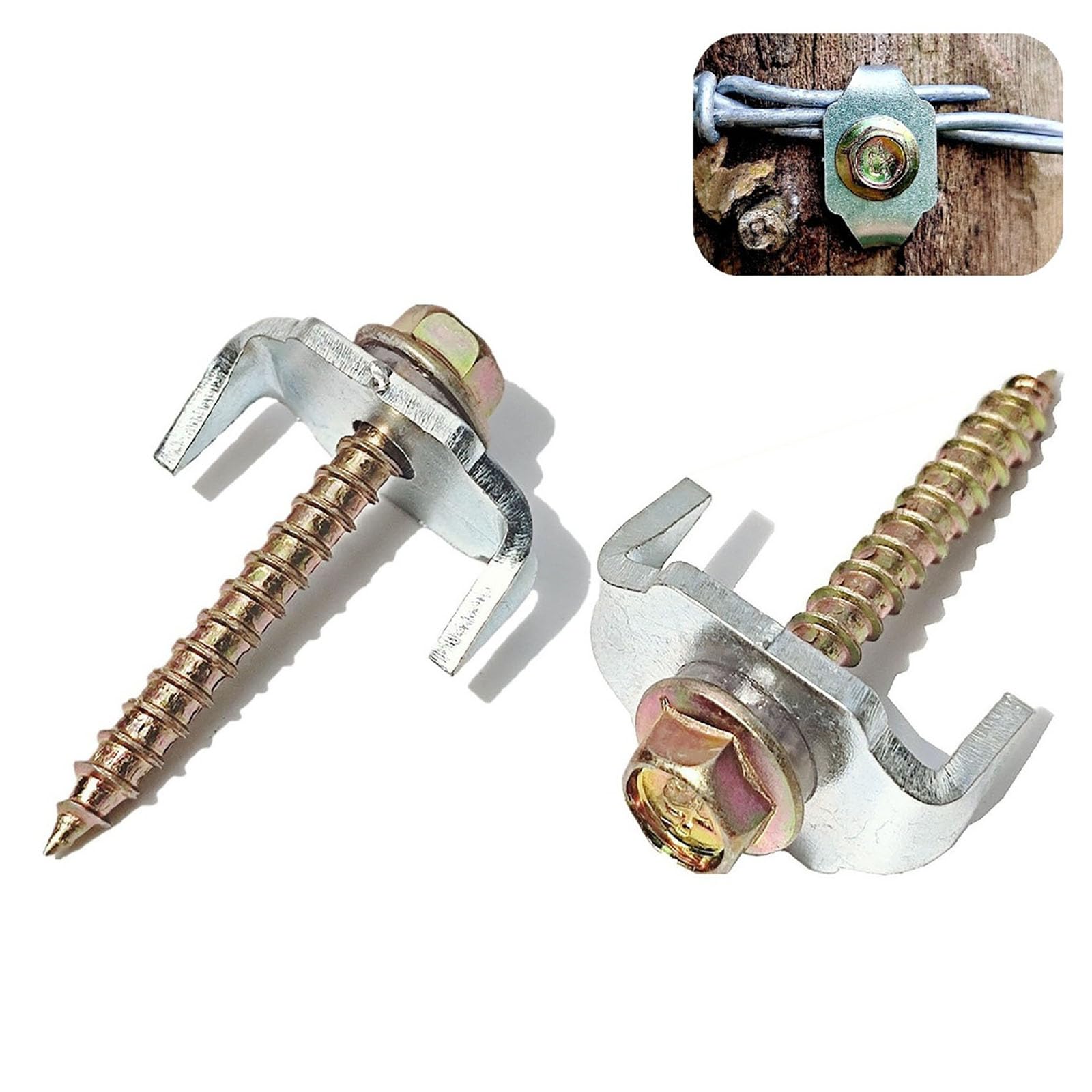 Tornillos de poste de valla con fijador de alambre, 100 clavos de grapas de valla para malla de alambre y valla tejida, se instala rápidamente en madera con taladro eléctrico