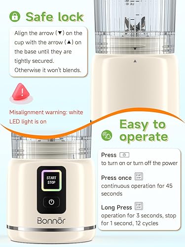 Miniatura 8 de Cordless Detachable Portable Blender,20oz,BPA Free,6 Stainless Steel Blades,Leak-Proof & Insulation Sleeve,USB-C Rechargeable,Dishwasher Safe (White)