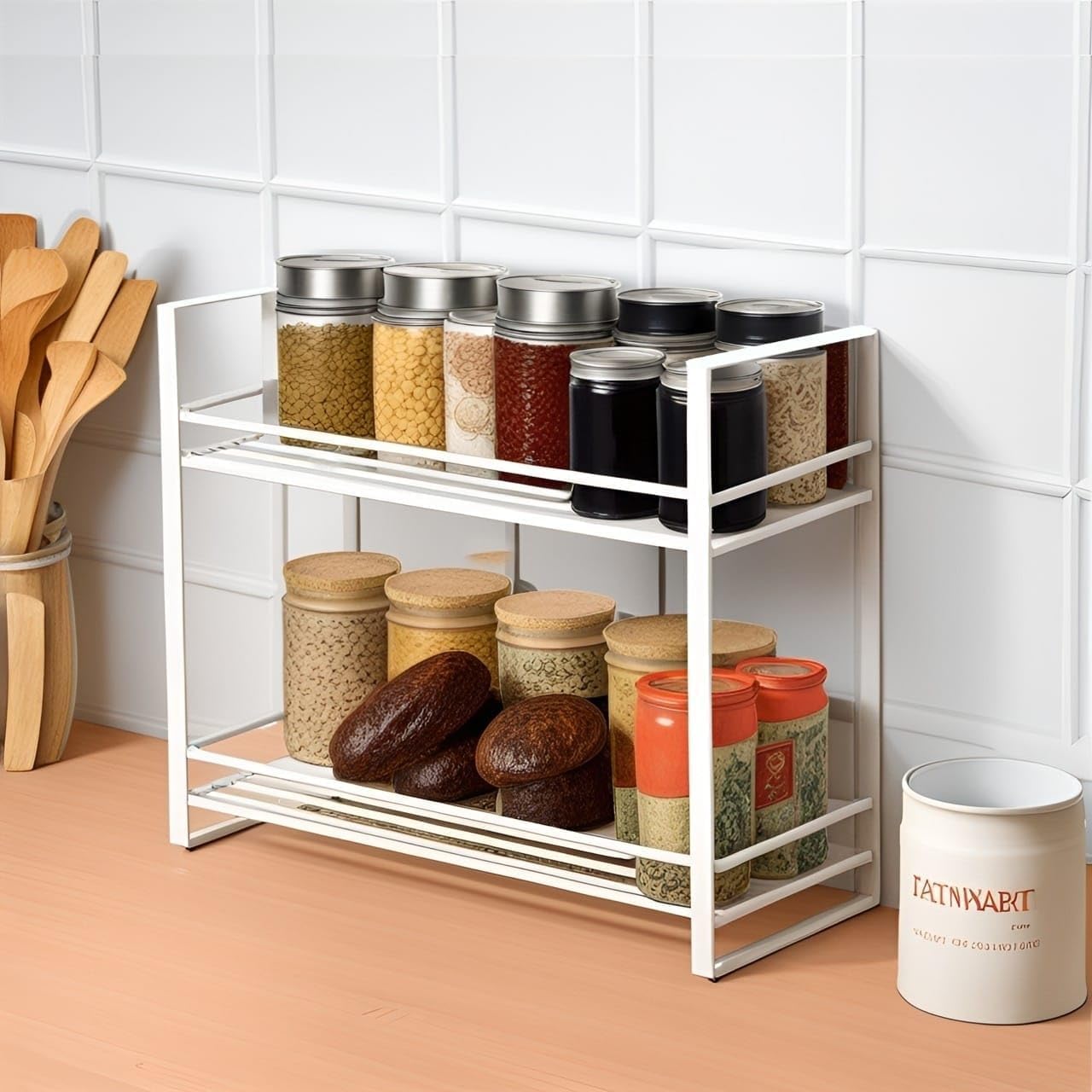 Handmade Heavenly 2- Tier Spice Rack for Kitchen | Size- 33x13x28