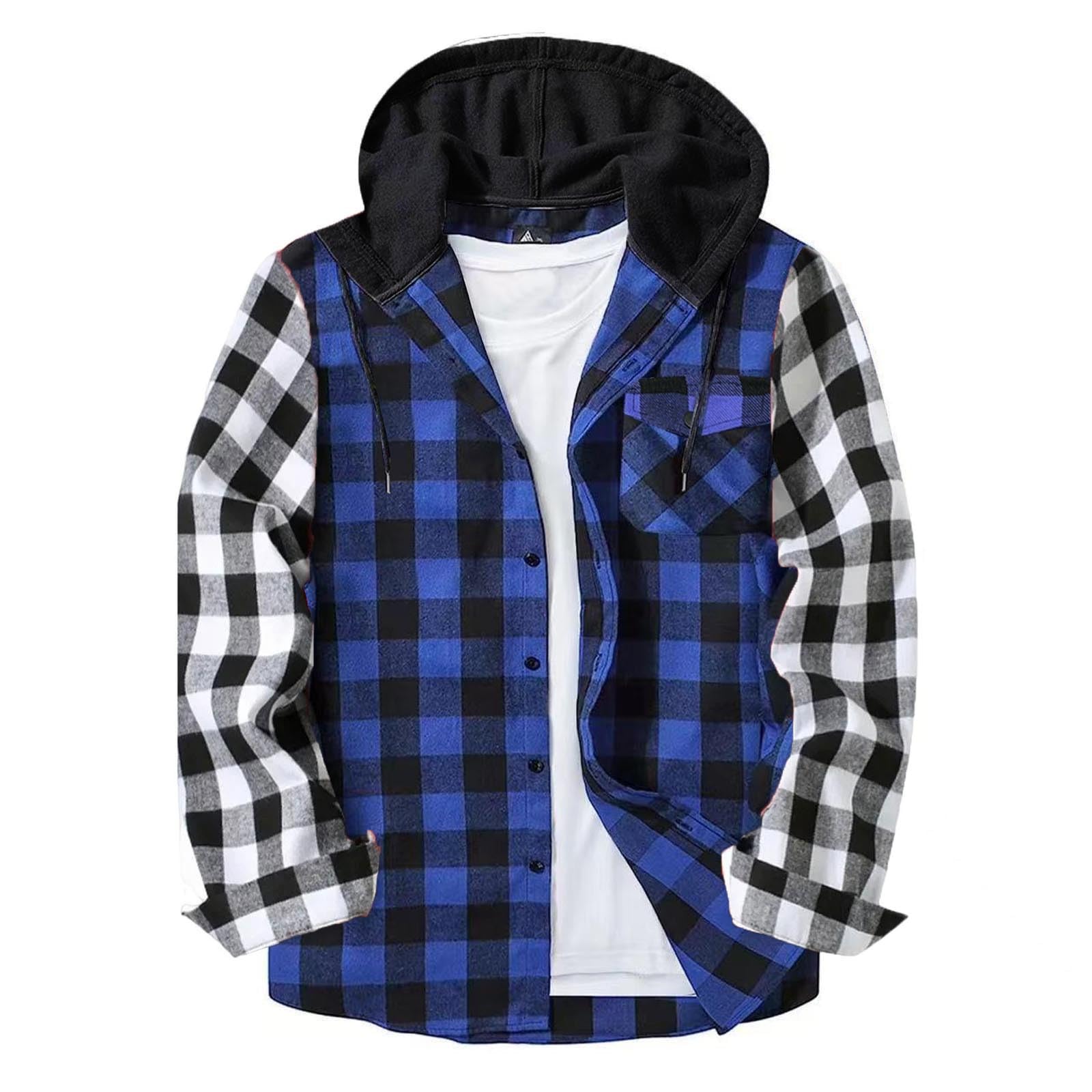 Shirts for Men Long Sleeve Fashion Casual Button Down Plaid Shirt Drawstring Hooded Jackets Lightweight Shacket 2026 — view 10