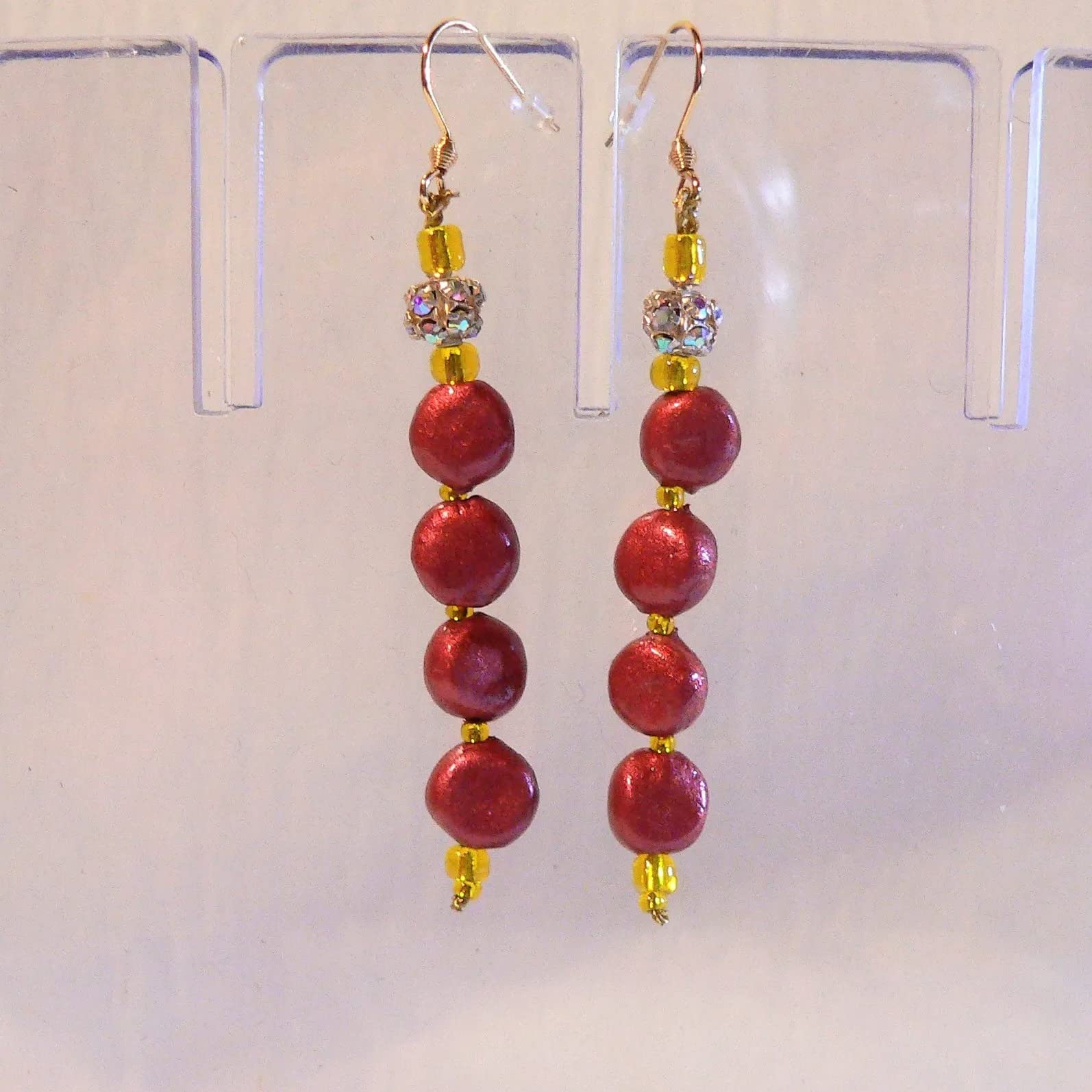 Joyas para mujer: Conjunto de perlas de cerámica, gargantilla, pendientes y pulsera, color rojo