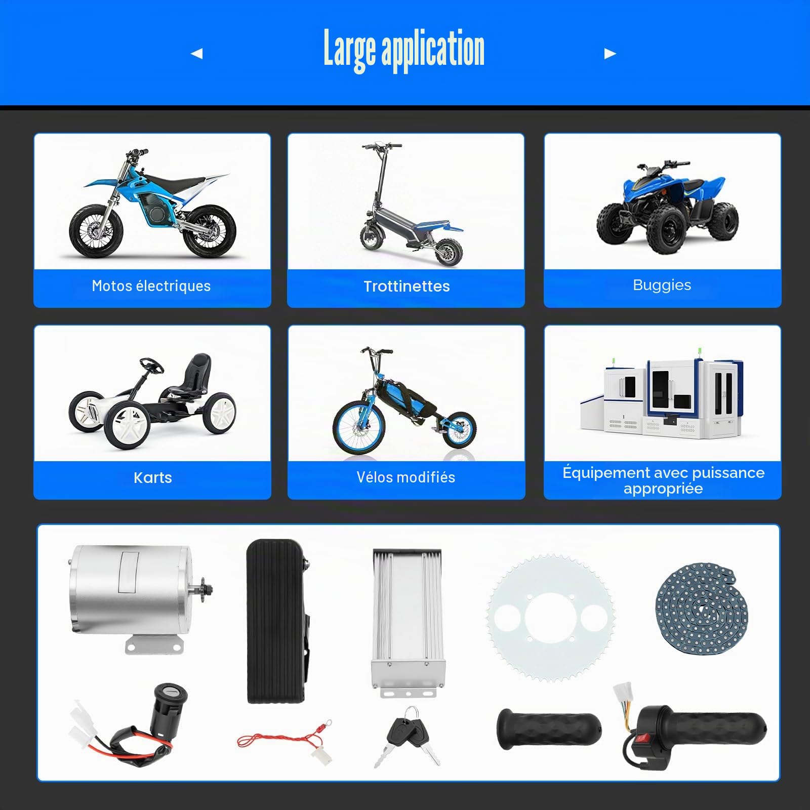 Kit de moteur électrique sans balais 48-72 V 3000 W 4900 tr/min avec régulateur de vitesse amélioré, pédale et kit de poignée d'accélérateur pour Go Karts, vélos électriques, motos, scooters
