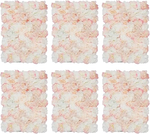 Paneles de pared de flores artificiales, 6 piezas de 16 x 24 pulgadas, color blanco champán, flores florales para decoración de fondo para