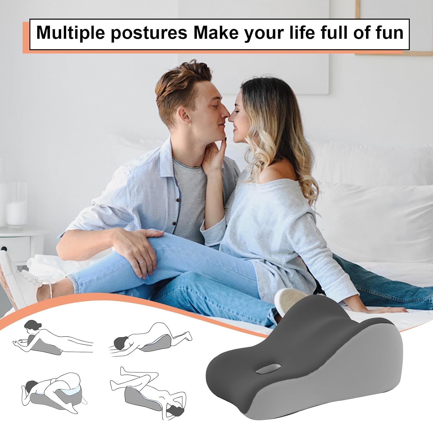 Intimacy Support Wedge Pillow for Couples, Memory Foam Positioning Cushion for Back, Neck & Waist Pain Relief with Washable Cover, Portable Design for Relaxing, Reading-Blue