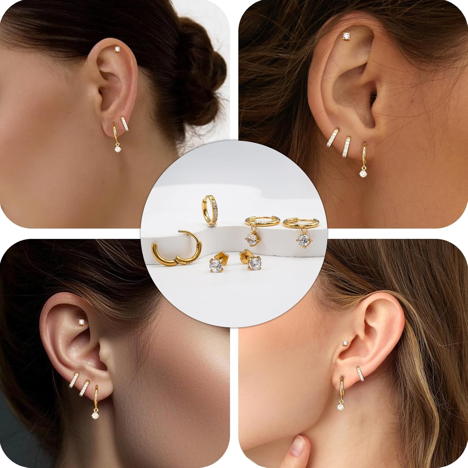 3 Pairs Gold Hoop Earrings Set: 14K Gold Plated Hypoallergenic Stud Earrings Dangle Cartilage Huggie Hoop Earrings for Women Fashion Gold Jewelry for Women Gifts - Image 6