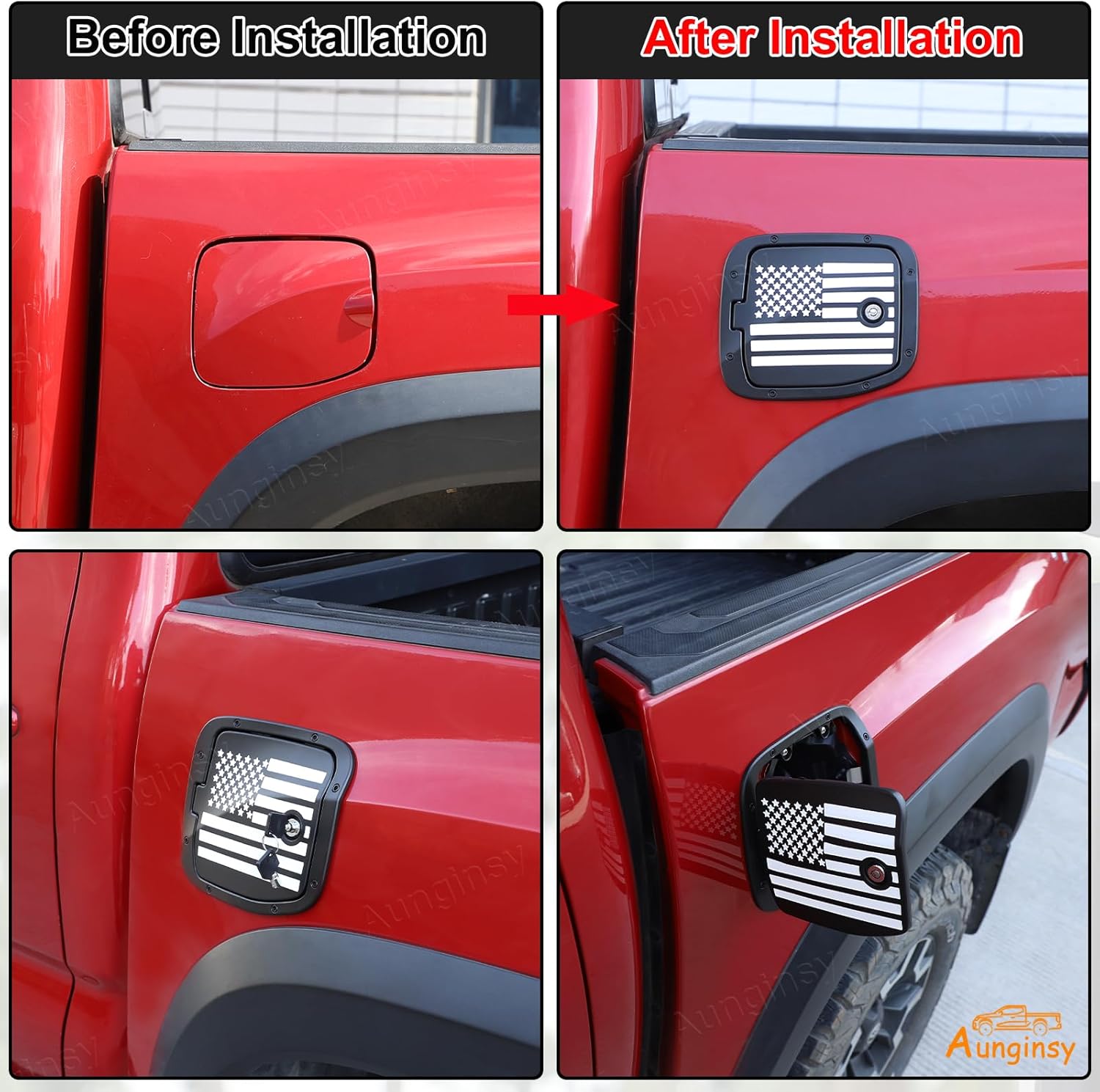 Car Fuel Tank Cap Replacement Anti-theft Lock Cap Compatible with Toyota Tacoma 2016-2023 Door Fuel Tank Cover W/Lock Gas Cap Tank Trim Cover Fuel Filler Door Protector Accessories, USA Flag Pattern