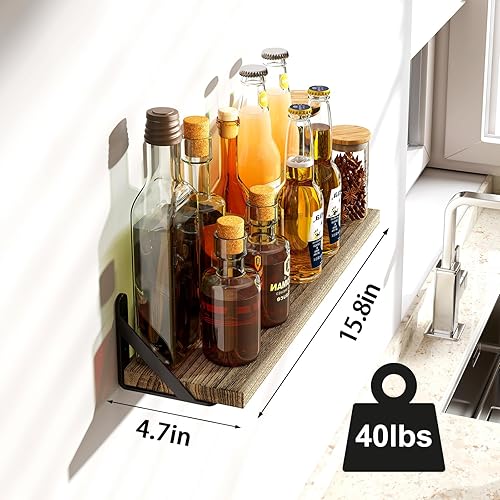 Miniatura 3 de Fixwal Estantes flotantes de 4.7 pulgadas de ancho de madera rústica, juego de 8, estantes de pared para dormitorio, sala de estar, cocina, baño