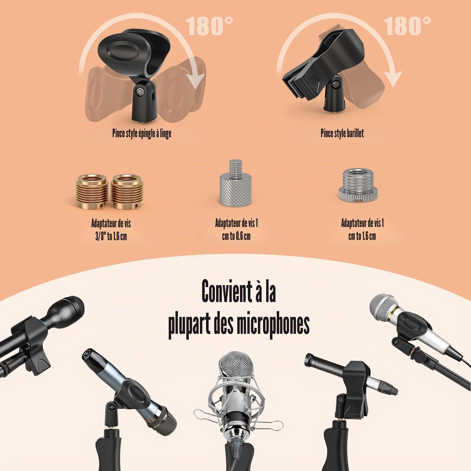 Support Microphone à Pied, Trépied avec Perche,Pinces et Adaptateur | Support Microphone, Robuste et Réglable, Performance, Chant, Discours, Mariage, Scène et Extérieur