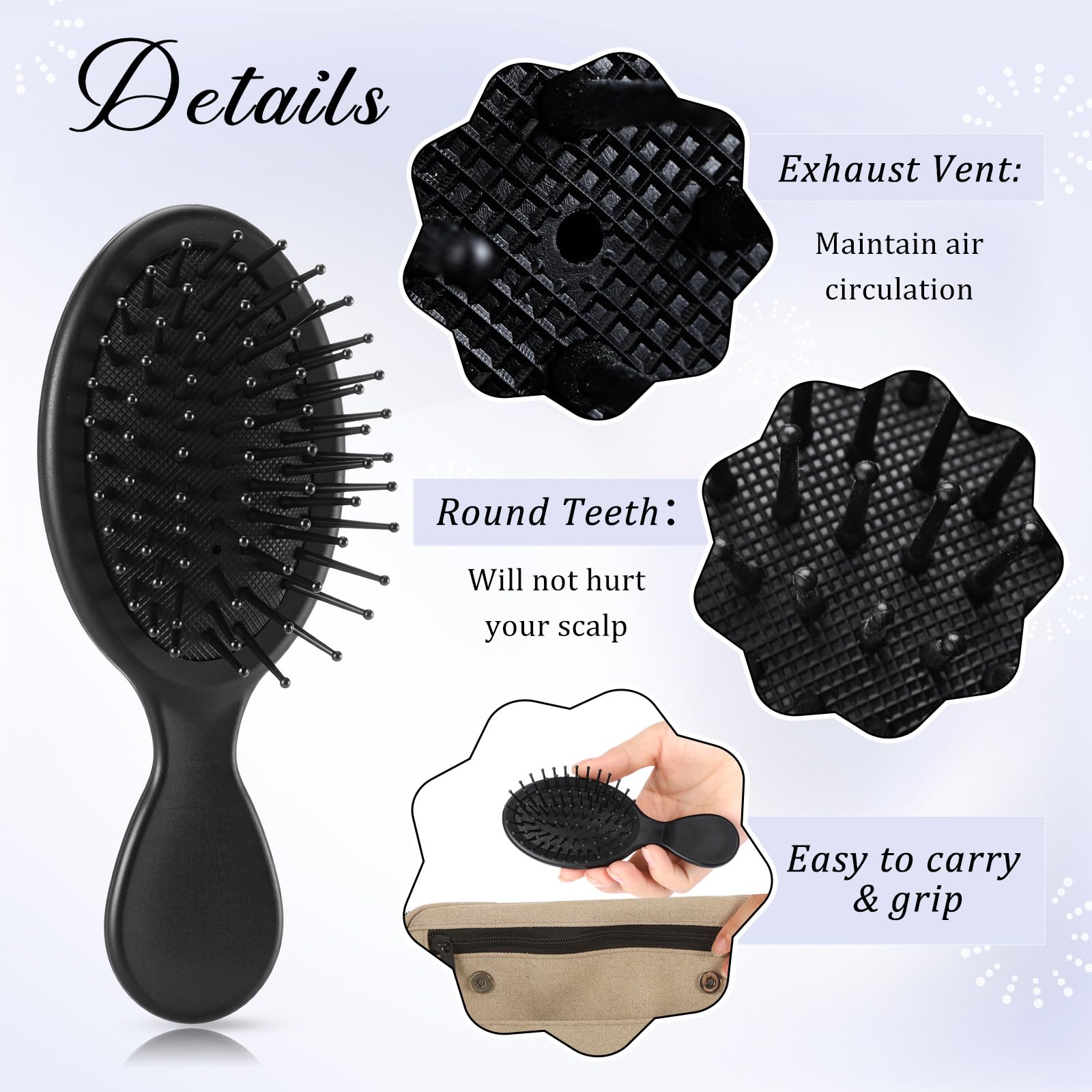 60 mini cepillos para el cabello a granel para personas sin hogar, cerdas suaves, añade brillo al cuero cabelludo, masaje y desenreda, para viajes, cabello seco y húmedo, para mujeres