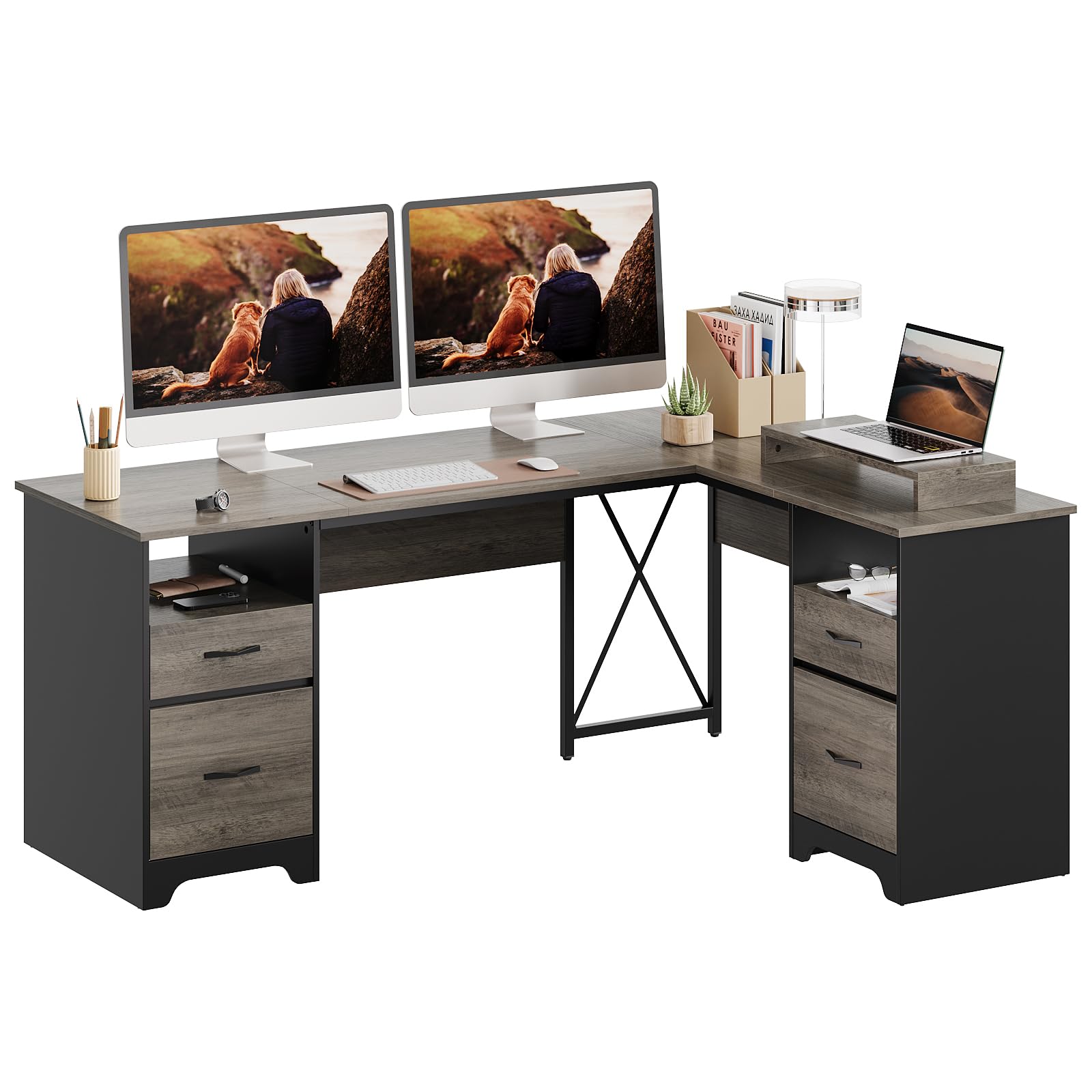 H e l l o ☻ˎˊ Amazon.com: Bestier L Shaped Desk with 4 Drawers, 63