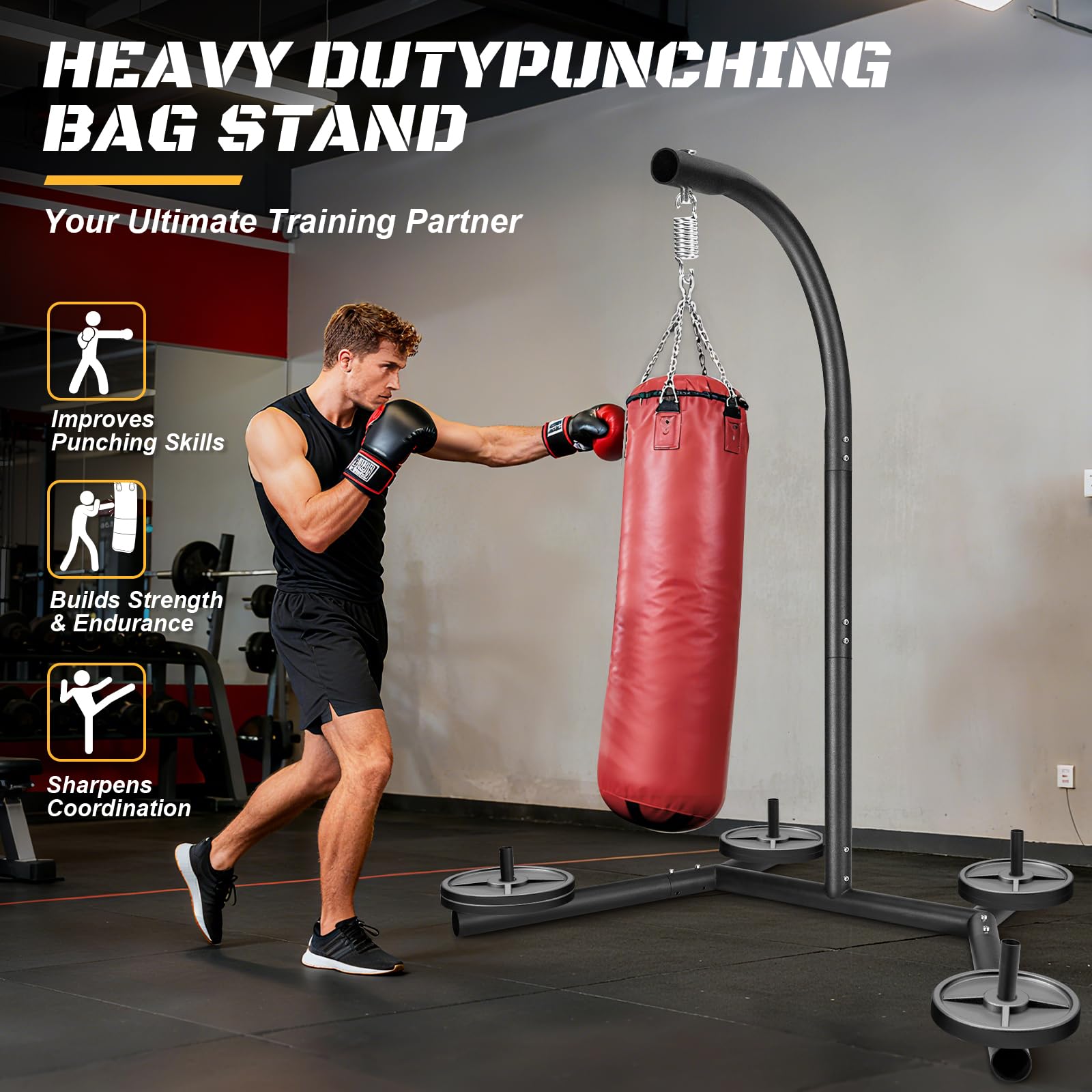 NZQXJXZ Support de Sac de Frappe, Support de Boxe Robuste, Support Métallique pour Sac de Sable, Équipement d’Entraînement Autoportant Durable jusqu’à 180lbs pour Maison & Salle de Sport, Support Seul