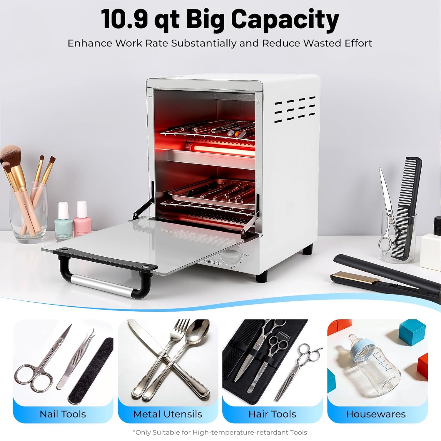 Nail Tool Cleaner, 12L Multifunctional High Temperature Nail Cleaner Dry Box Metal Tools Cleaning Cabinet with 2 Stainless Tray & Temperature Control for Hair Spa Nail Salon Beauty Home