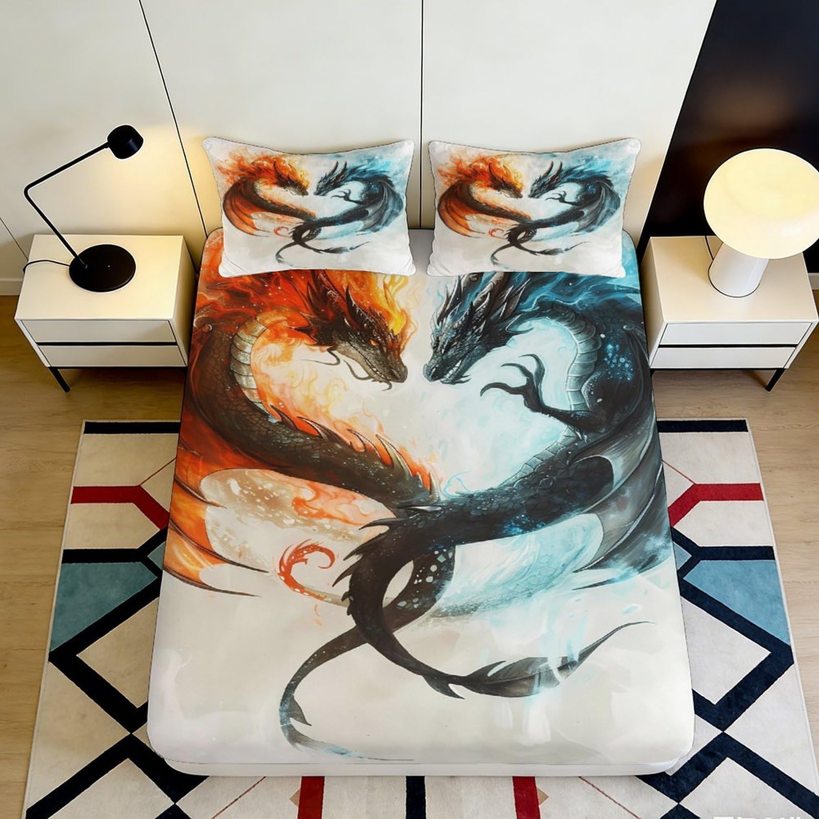 Pnayamiorkfel Style-6 3D Printed Fire Dragon Fitted Sheet Microfiber Soft Black Dragon Mattress Cover For Bedroom Dorm Decor Protection 90X200x25cm