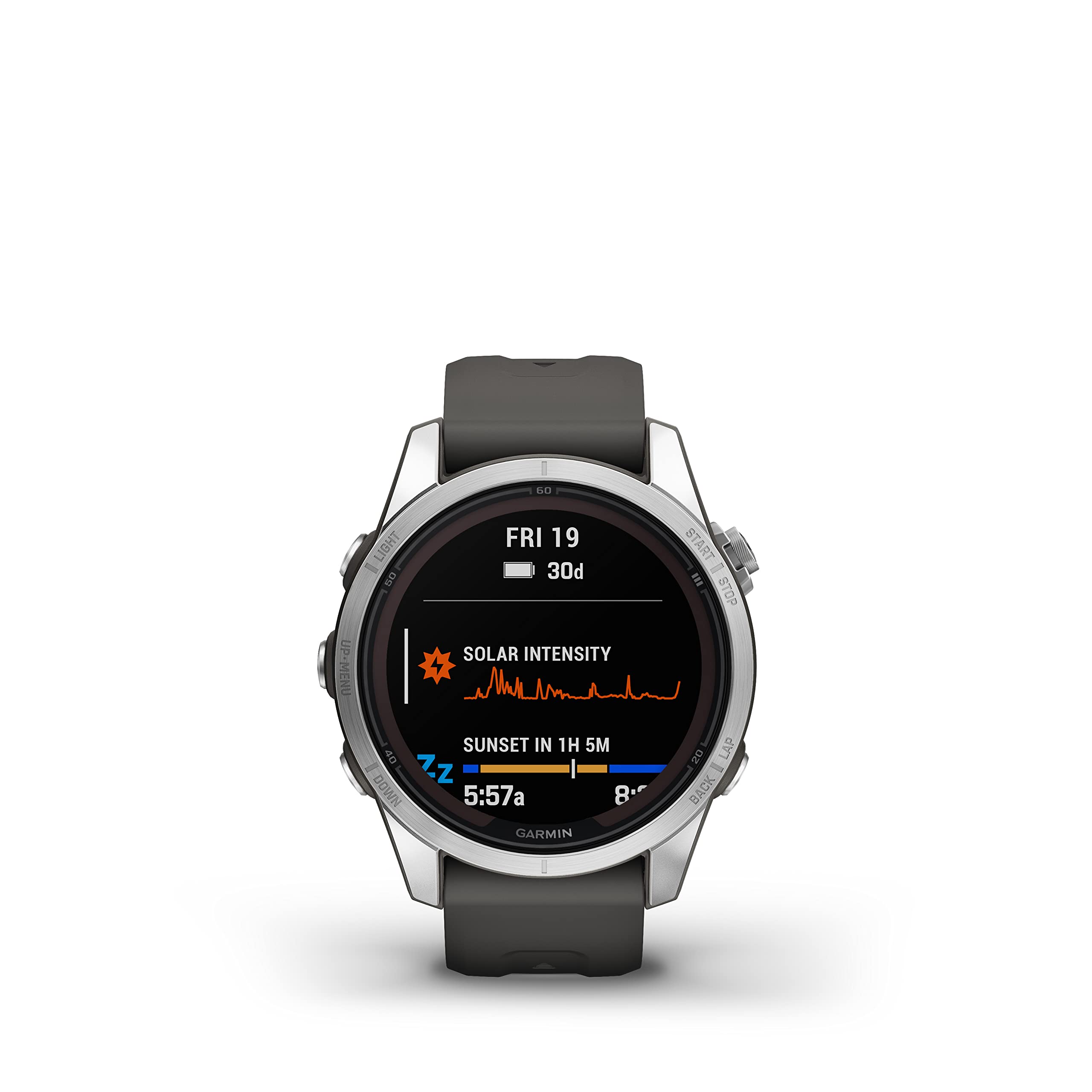 Garmin fēnix 7S Pro Solar, Smartwatch, Ricarica solare, 42mm, Torcia LED, Touchscreen 1,2", +30 Sport, GNSS multi-band, SpO2, Mappe, Musica, Pay, Autonomia 14 giorni (Silver & Graphite)