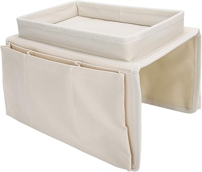 4 Pockets Sofa Armrest with Cup Holder Tray Chair Arm TV Remote Holder for Recliner Couch Armchair Bedside Storage Pockets Bag for Cellphone Tablet Book Magazines Drinks