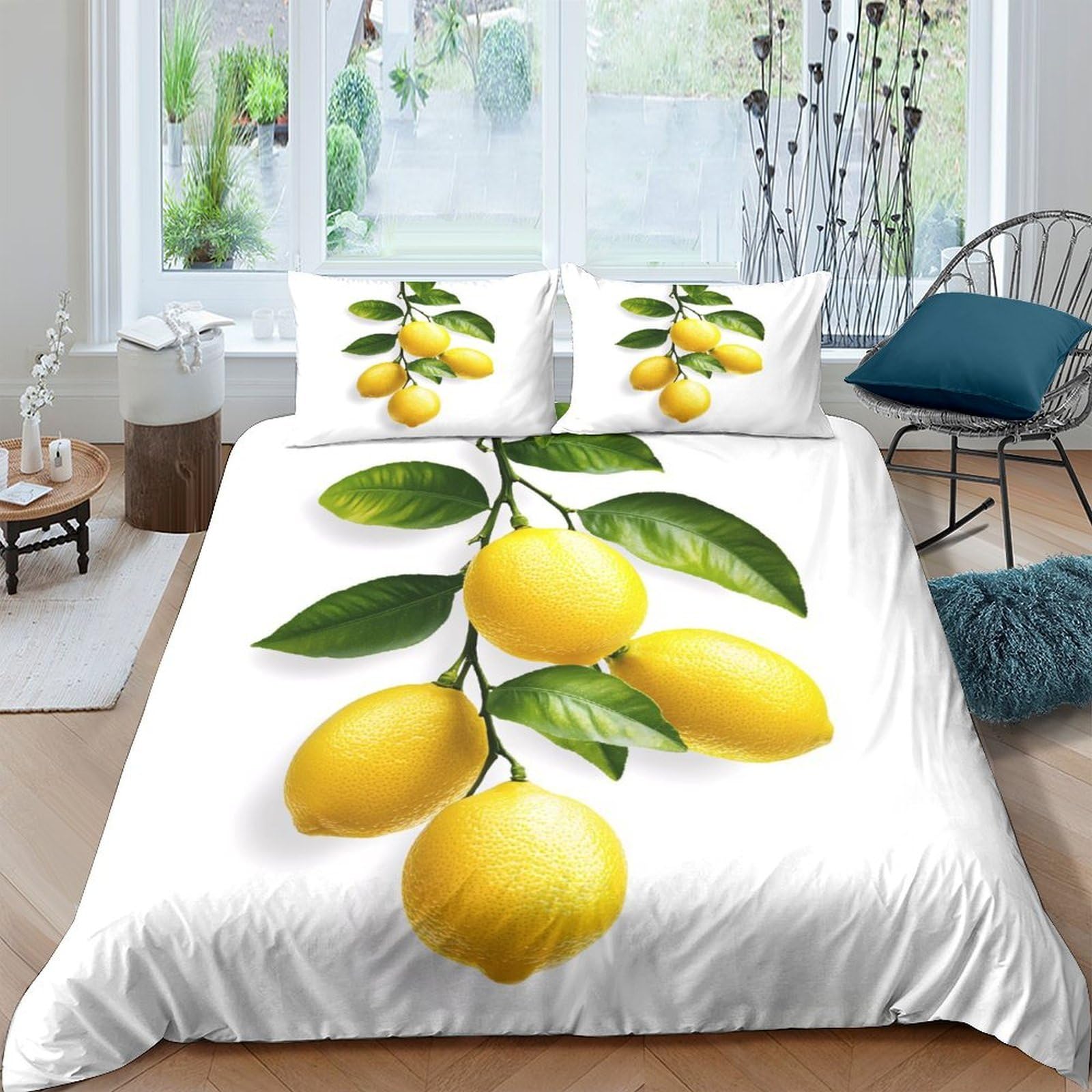 Ctjqhvkz Style-8 3D Printed Lemon Branch Fitted Sheet Microfiber Soft Yellow Fruit Mattress Cover Decor For Bedroom Guest Room Single（135X200cm）