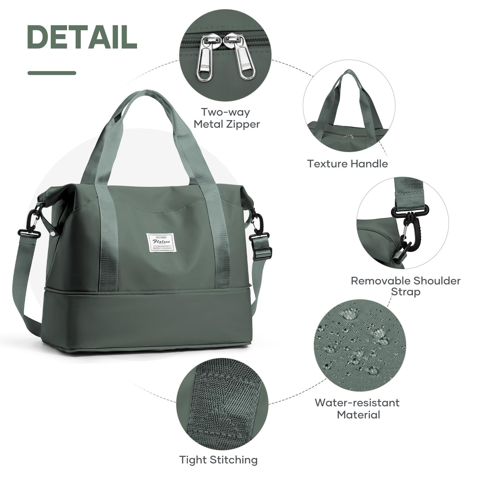 Reisetasche Damen Sporttasche 40x30x20 Ryanair Handgepäck Tasche Weekender Bag Schwimmtasche Wasserdicht Travel Bag Duffle Bag Wickeltasche Trainingstasche Frauen für Reise Gym,grün
