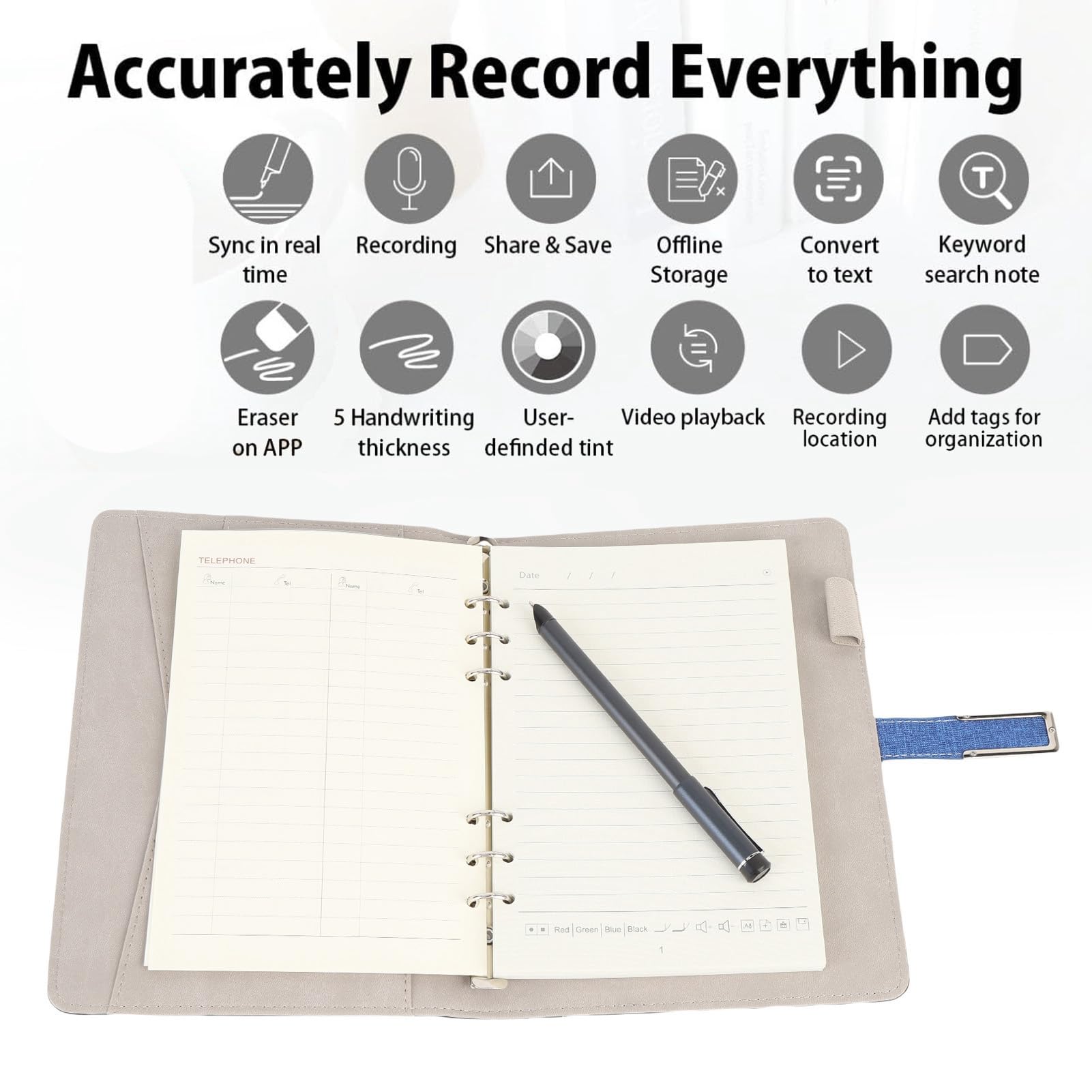 Smart Pen and Notebook Set: Sync D'écriture en Temps Réel avec L'application, Convertissez L'écriture Manuscrite en Texte, Bluetooth 5.0 pour Les Tablettes et Téléphones Android (Blue)