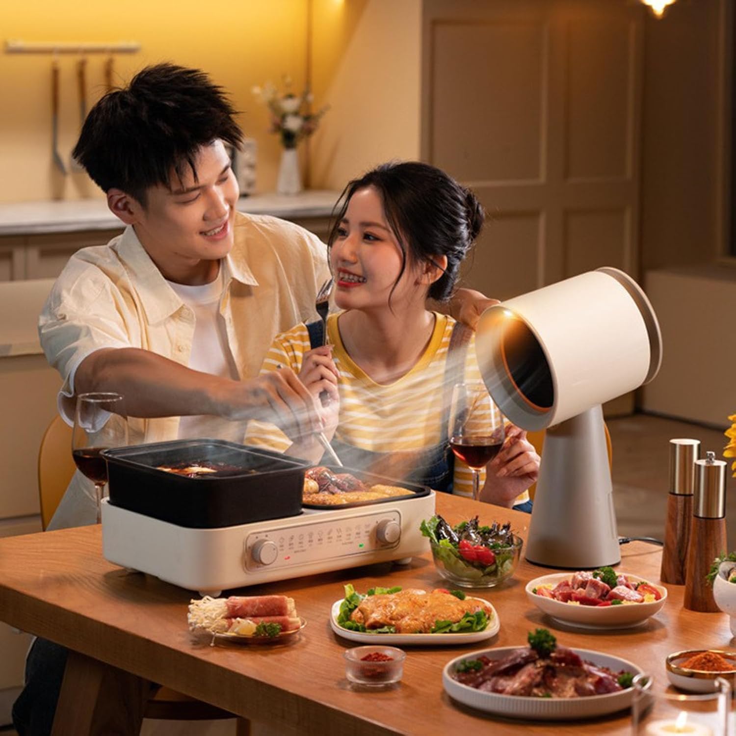 Portable Range Hood for Cooking, Desktop Range Hood with 3 Speed Adjustable & LED Atmosphere Light, Portable Kitchen Exhaust Fan