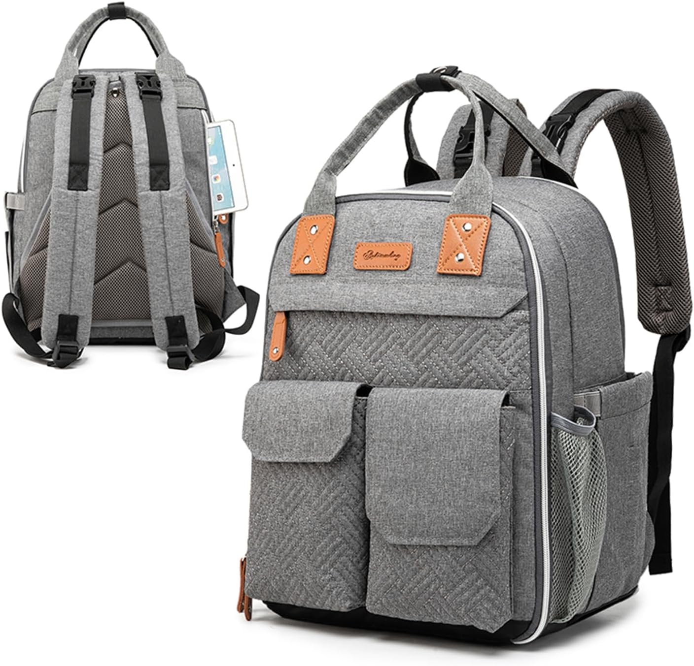 HAOMUK Diaper Bag Backpack, Baby Backpack Bag for Mom with Changing Pad, Multifunction Waterproof Large Travel Baby Essentials for Toddler Girl Boy - Gray