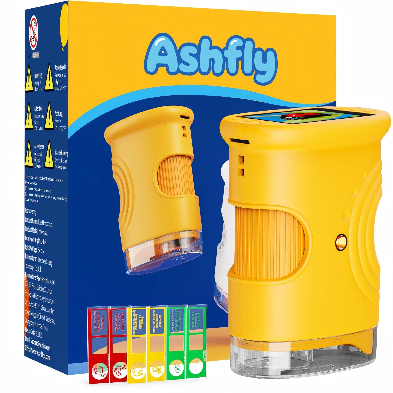 Mikroskop für Kinder, 1080P HD 2.0" Bildschirm Taschenmikroskop, Ashfly Handy Digital Microscope LED Lights -Anschluss an PC, Mini-Mikroskop draussen Geschenke für 4-12 Jährige Orange