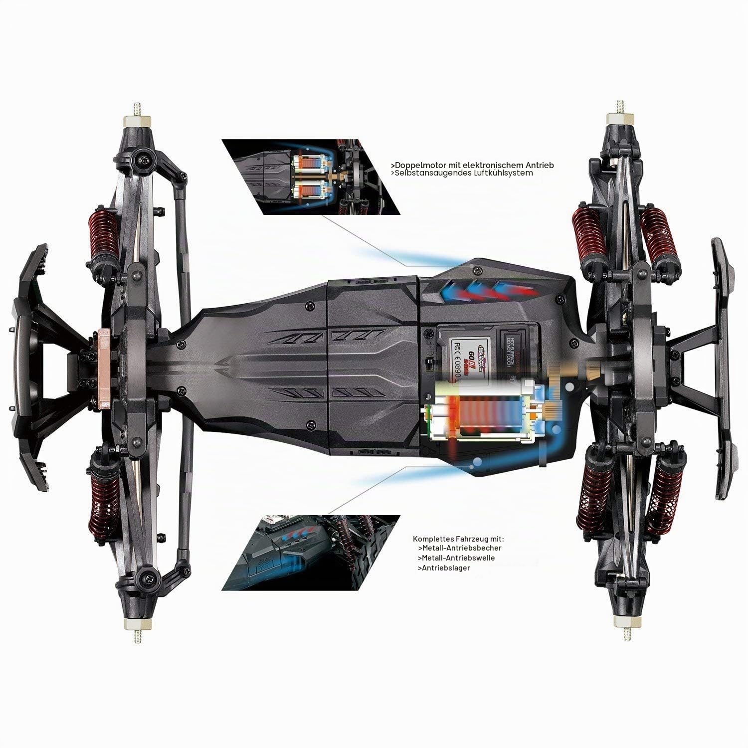 s-idee® 18173 S9125 blau RC Monstertruck 1:10 mit 2,4 GHz 50 km/h schnell mit Zwei Motoren