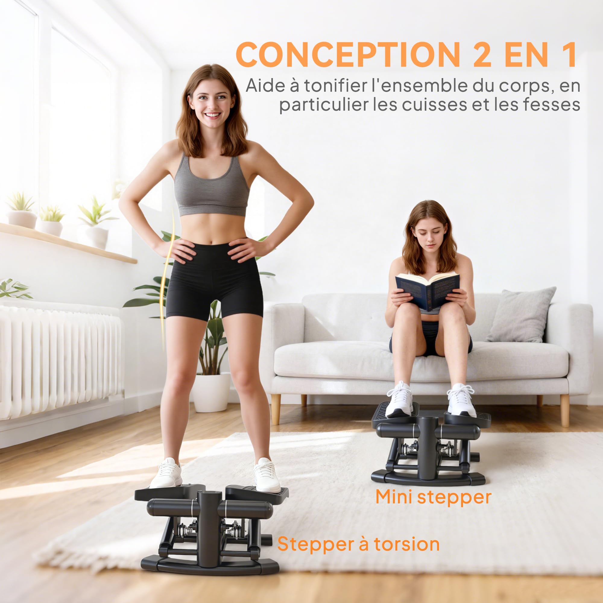 SPORTNOW Mini Stepper Fitness, Stepper Disque de Torsion de la Taille 2 en 1 pédales antidérapantes surdimensionnées, écran LCD, Hauteur réglable, 100 kg, pour la Maison Gym Aucun Assemblage requis