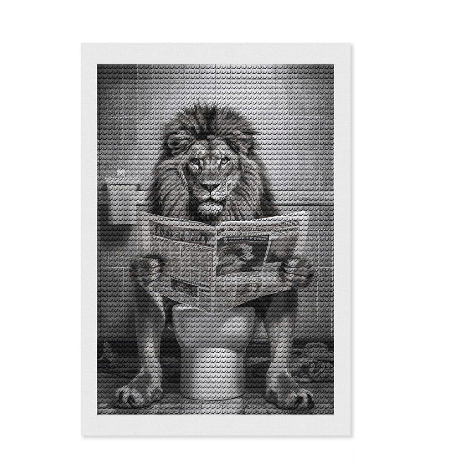 Junmoney Lion Toilet Funny Bathroom Round Drill Diamond Painting 8"x12", Decorate Your Room, Sparkling Round Gems, Adhesive Canvas, Bedroom Decor
