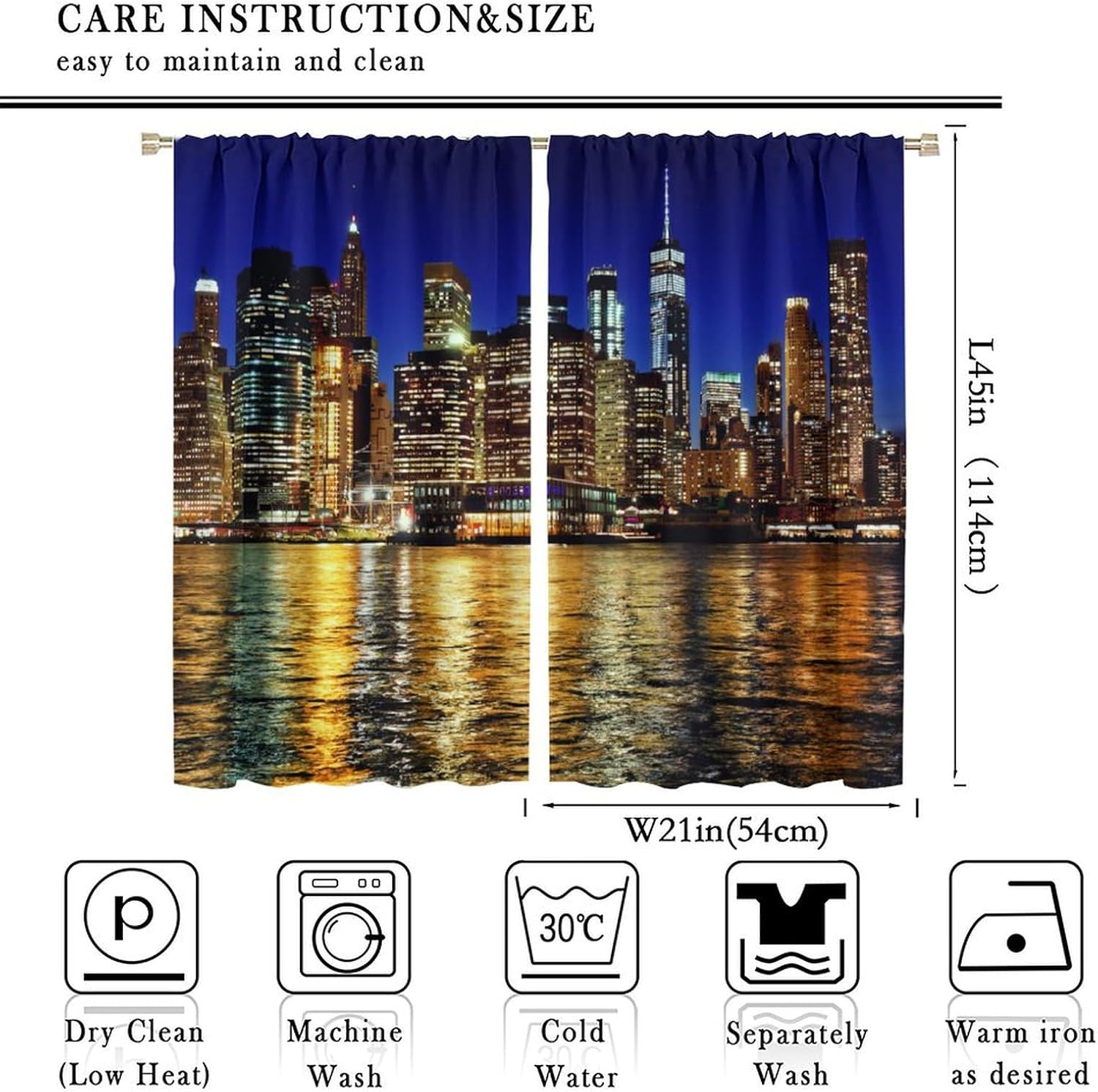 City Curtains Manhattan New York City USA Skyline Night of View Ocean Modern 3D Print Pattern Thermal Insulated Room Darkening Curtains for Living Room Bedroom Drapes 2 Panels 42x45 Inch, Style-1