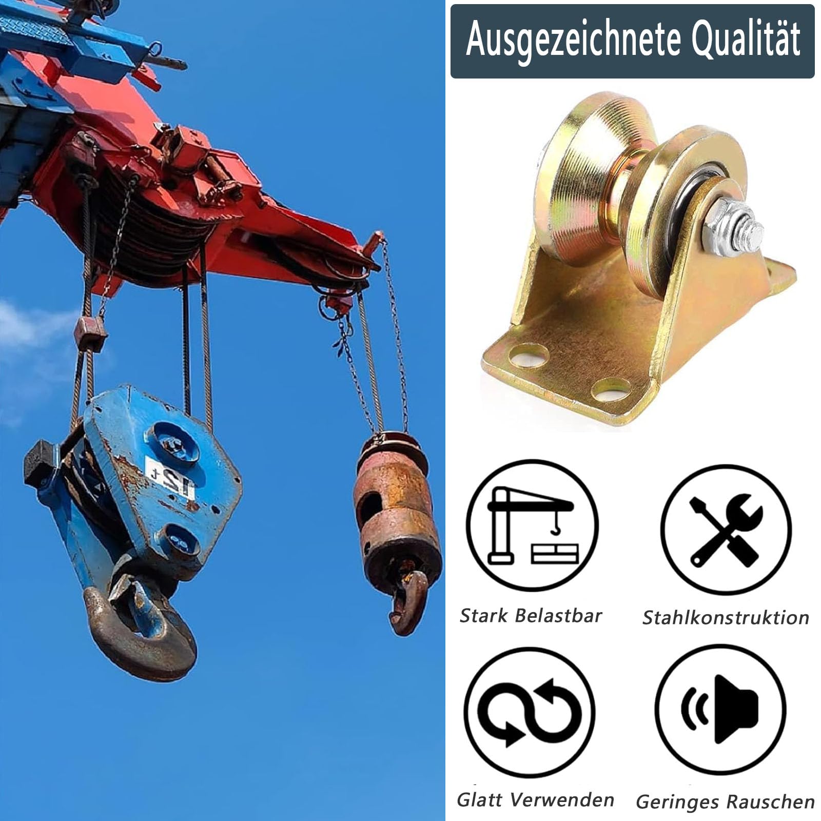 Umlenkrollen für Seile, 4 Stück V-Nut Rollenrad, Seilwinde, Umlenkrolle Seilwinde, Seilrollen, Schwerlastrollen, für Wäscheleine, Flaschenzugsystem, Industriemaschinen, Rolltore, Umlenkrolle Seil