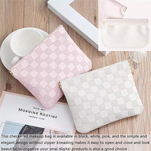 Miniatura 10 de lomkya Bolsa de cosméticos grande de piel sintética, bolsa de maquillaje para mujeres y niñas, bolsa de aseo de viaje de 2 capas con divisor de asa,