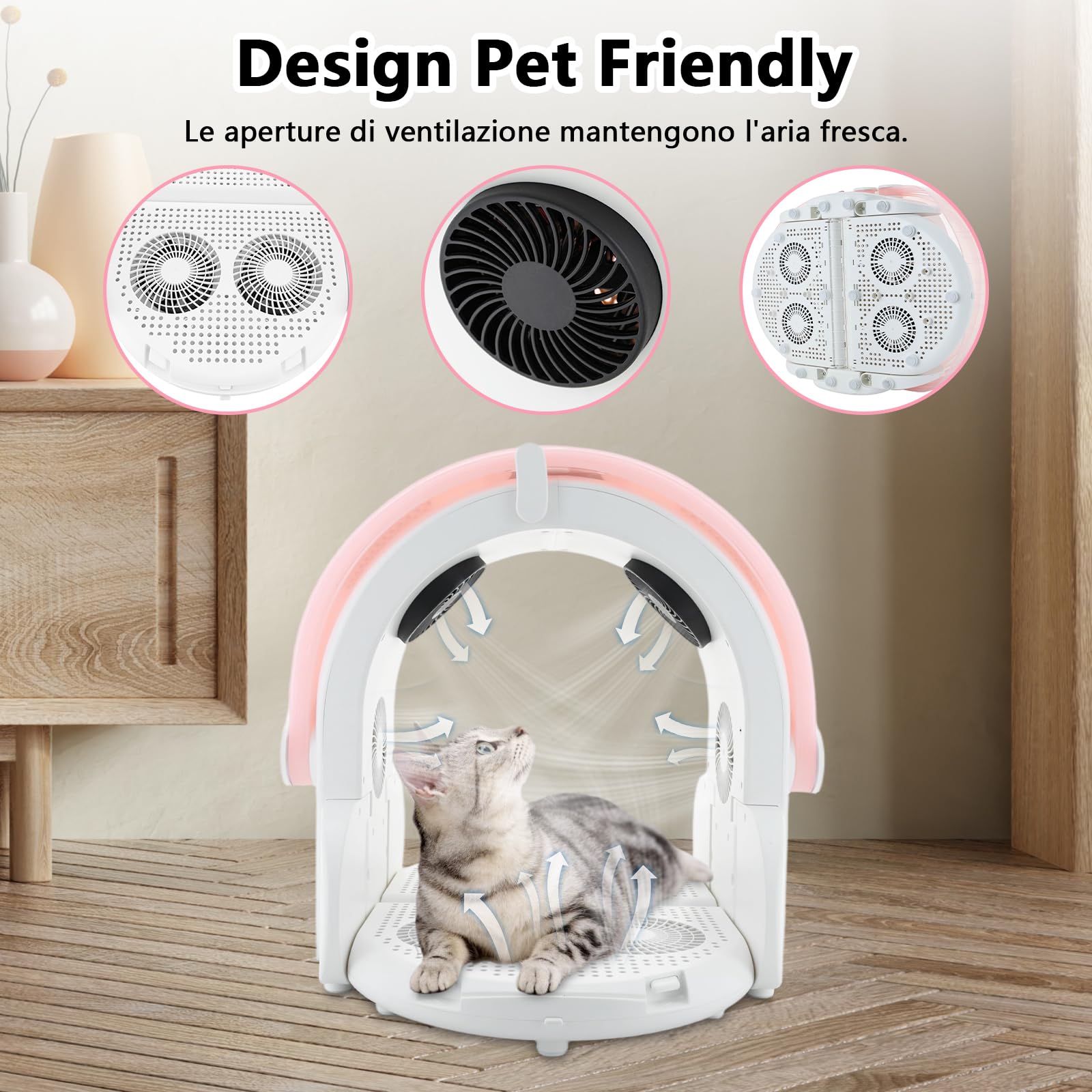 Secchiello automatico per animali domestici, silenzioso, per animali domestici, 600 W, flusso d'aria a 360°, pieghevole, asciugacapelli, asciugacapelli, asciugacapelli, asciugacapelli