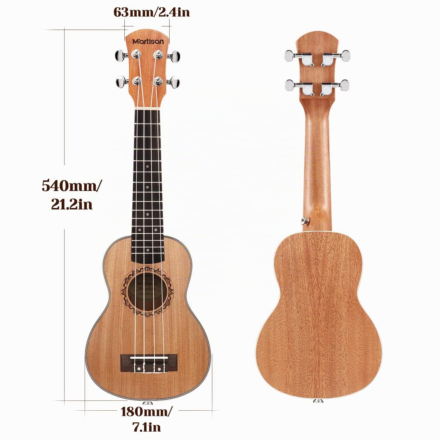 MARTISAN Ukulélé Soprano Kit Hawaïen Débutants 21 pouces Ukulele Aquila Cordes avec Housse, supplémentaire Cordes, Accordeur, Sangle, Médiators
