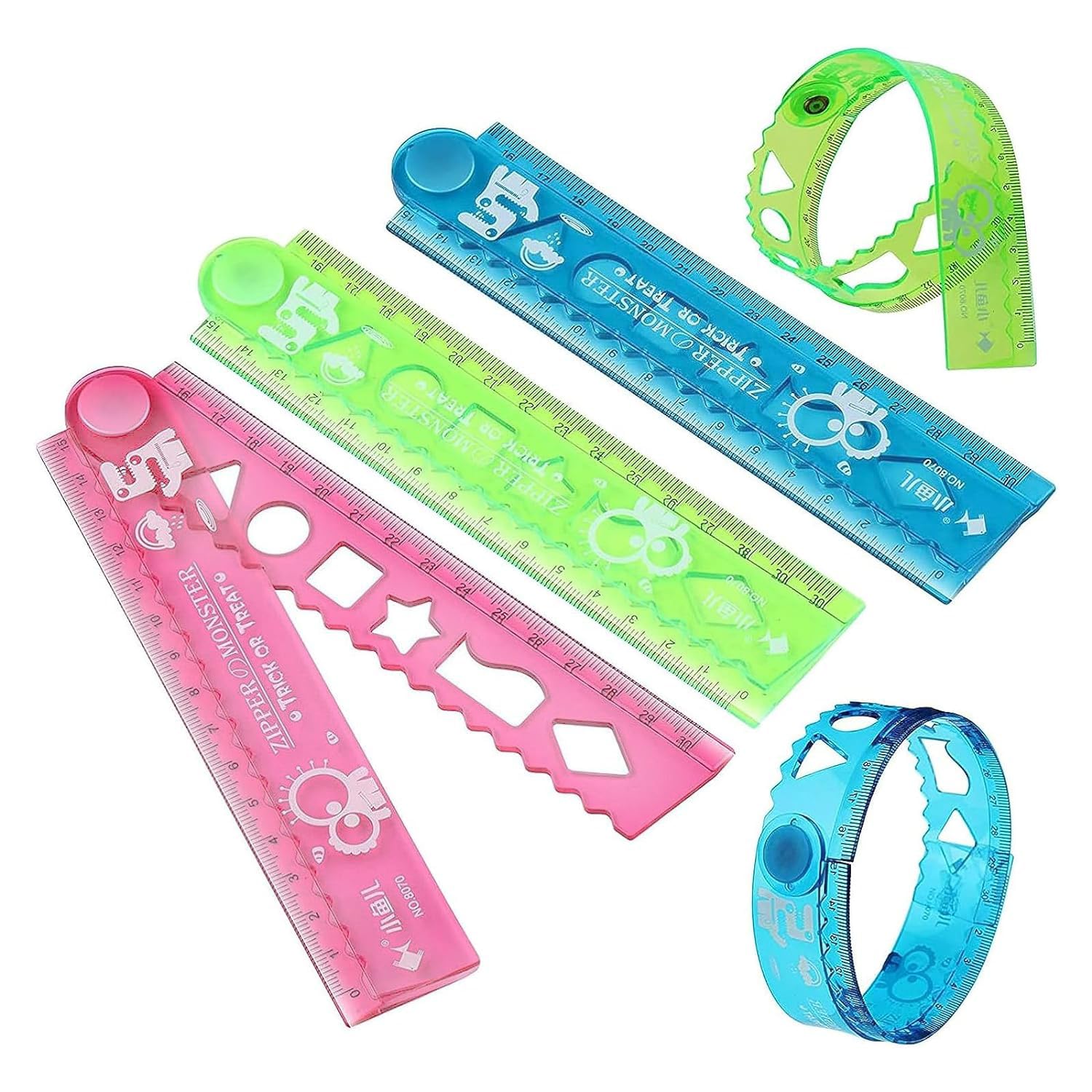 Zhenp 3 Piezas Regla de dibujo para niños, Reglas Flexibles, Reglas Multifuncionales, 30 cm/11,8 Pulgadas, Regla de Aprendizaje del Estudiante, Regla de Plástico para Estudiantes (3 Colores)
