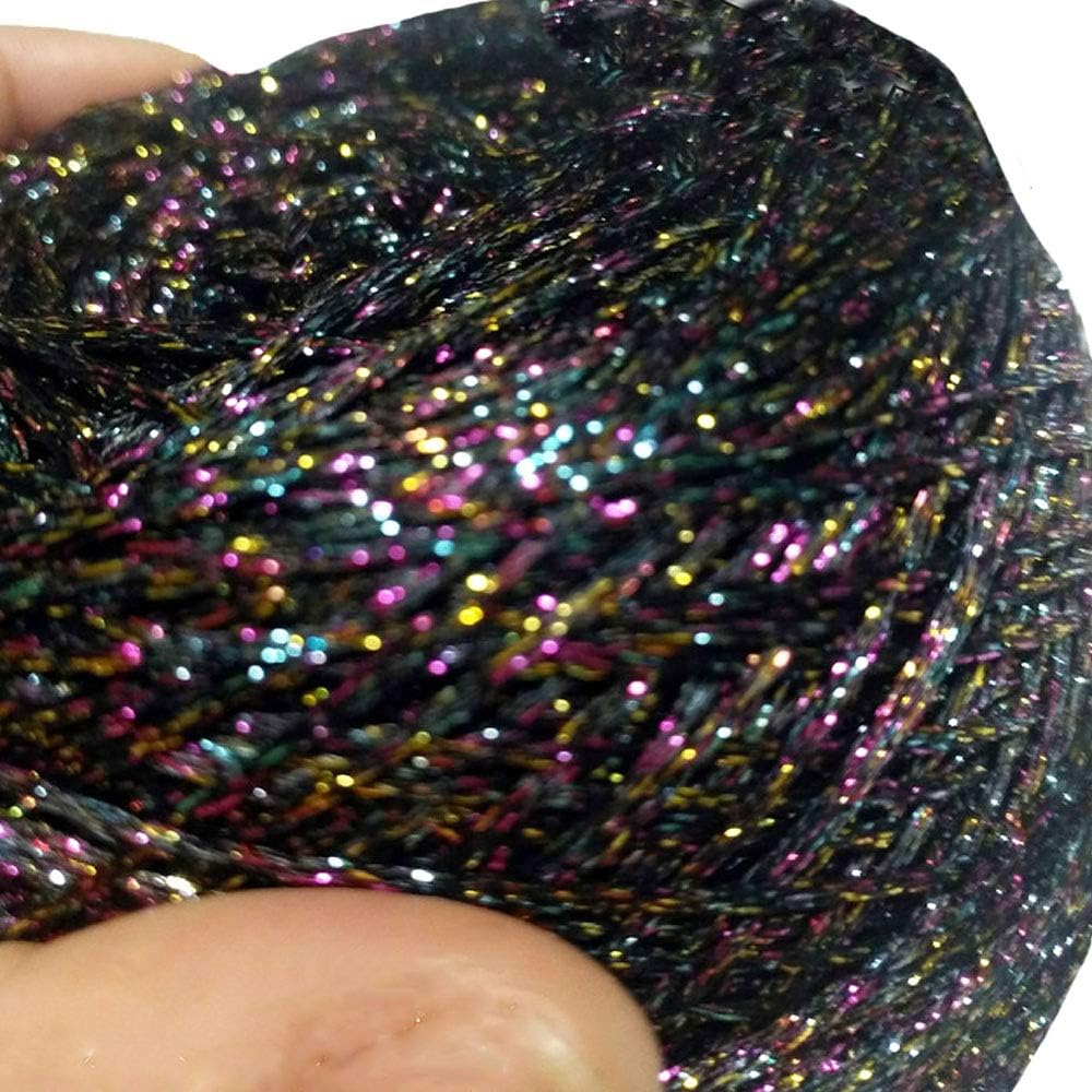 Clisil 100g DIY Black Colorful Lurex Yarn - Shining Glitter Sparkle Metal Yarn for Crochet, Bag, Sweater, Toy Accessories