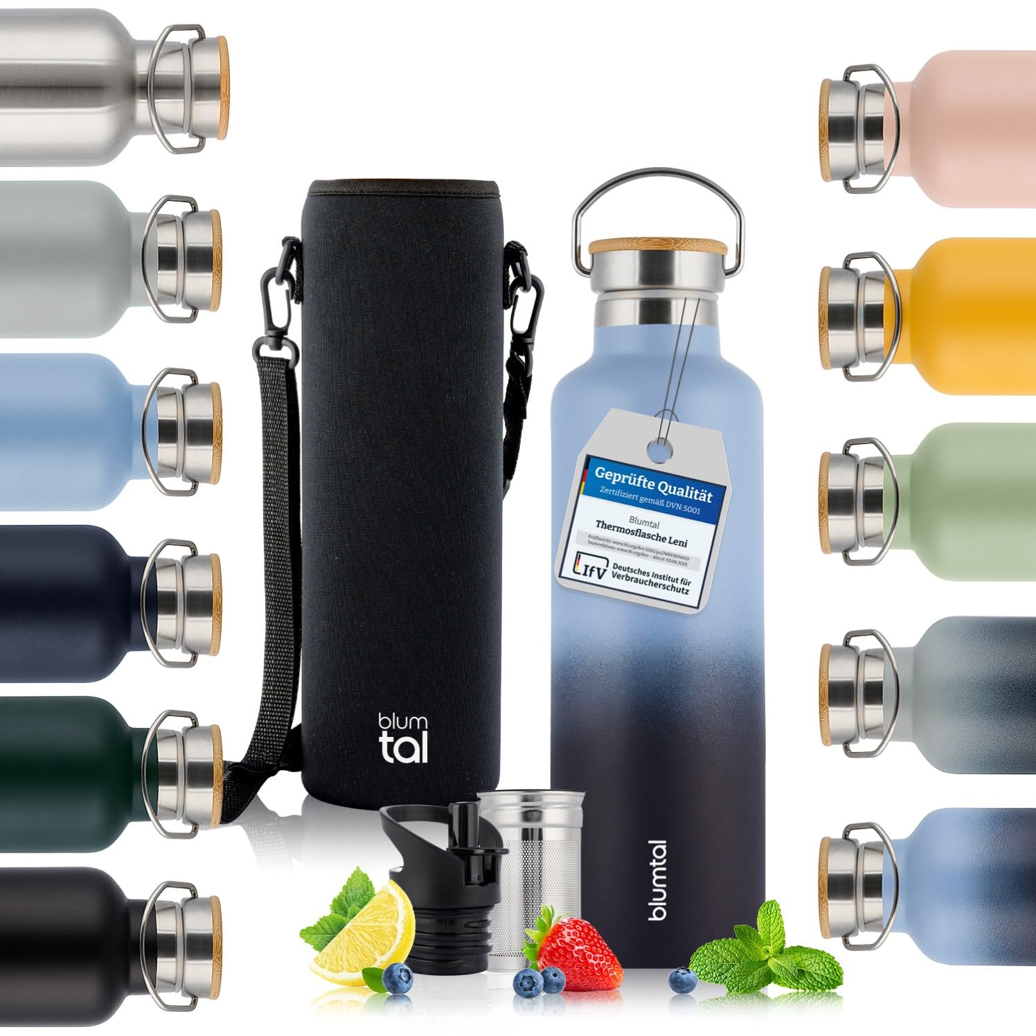 Blumtal Thermosflasche 750ml - doppelwandige Trinkflasche Edelstahl 750ml - Isolierflasche 750ml BPA frei - Edelstahl Trinkflasche 750ml/Teeflasche - Trinkflasche Thermo 750ml - Grey Blue & Dark Ocean