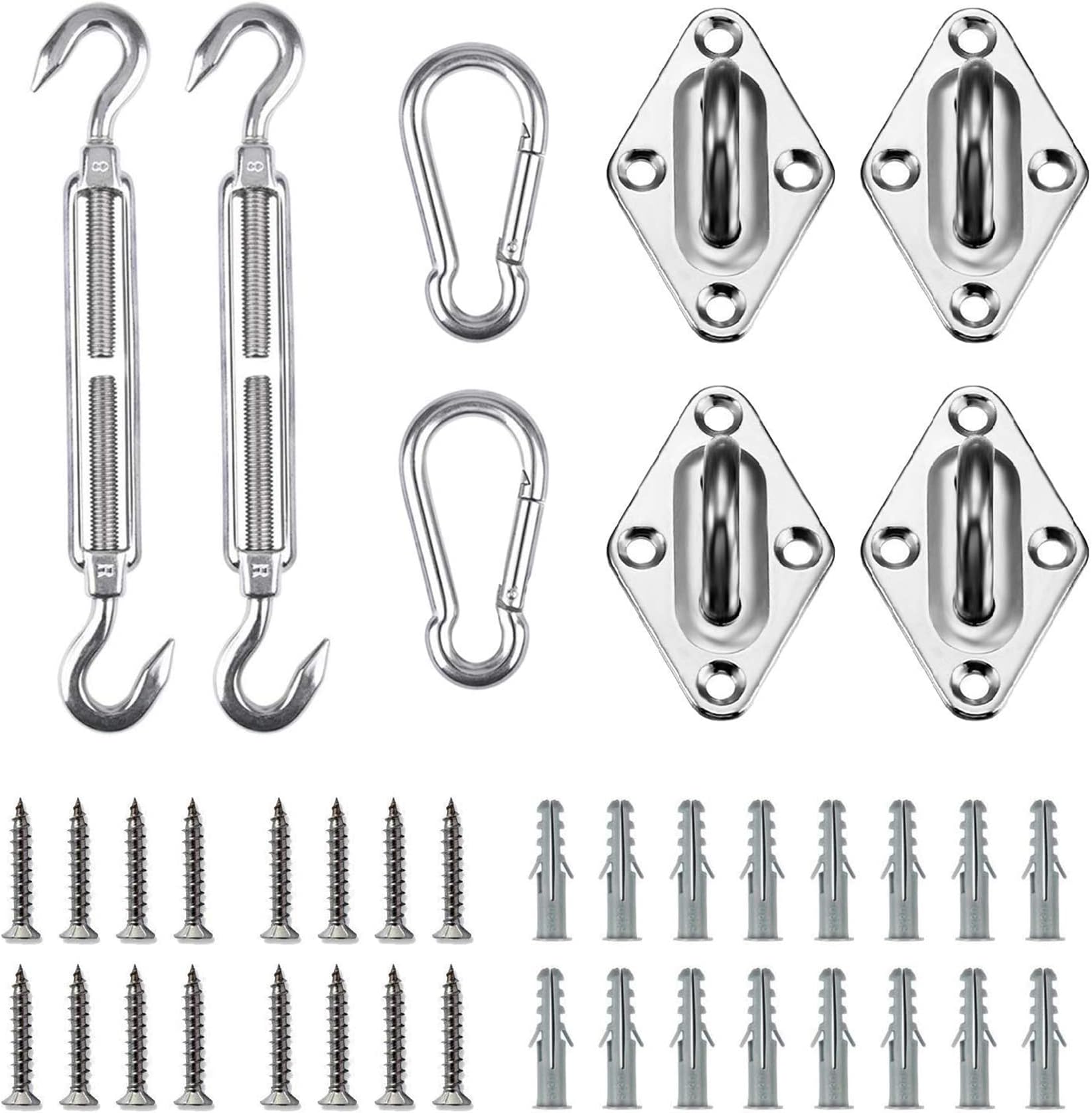 Belle Dura Sun Shade Sail Hardware Kit for Rectangle and Square Sun Shade Sail Installation 316 Stainless Steel 6 Inches Silver
