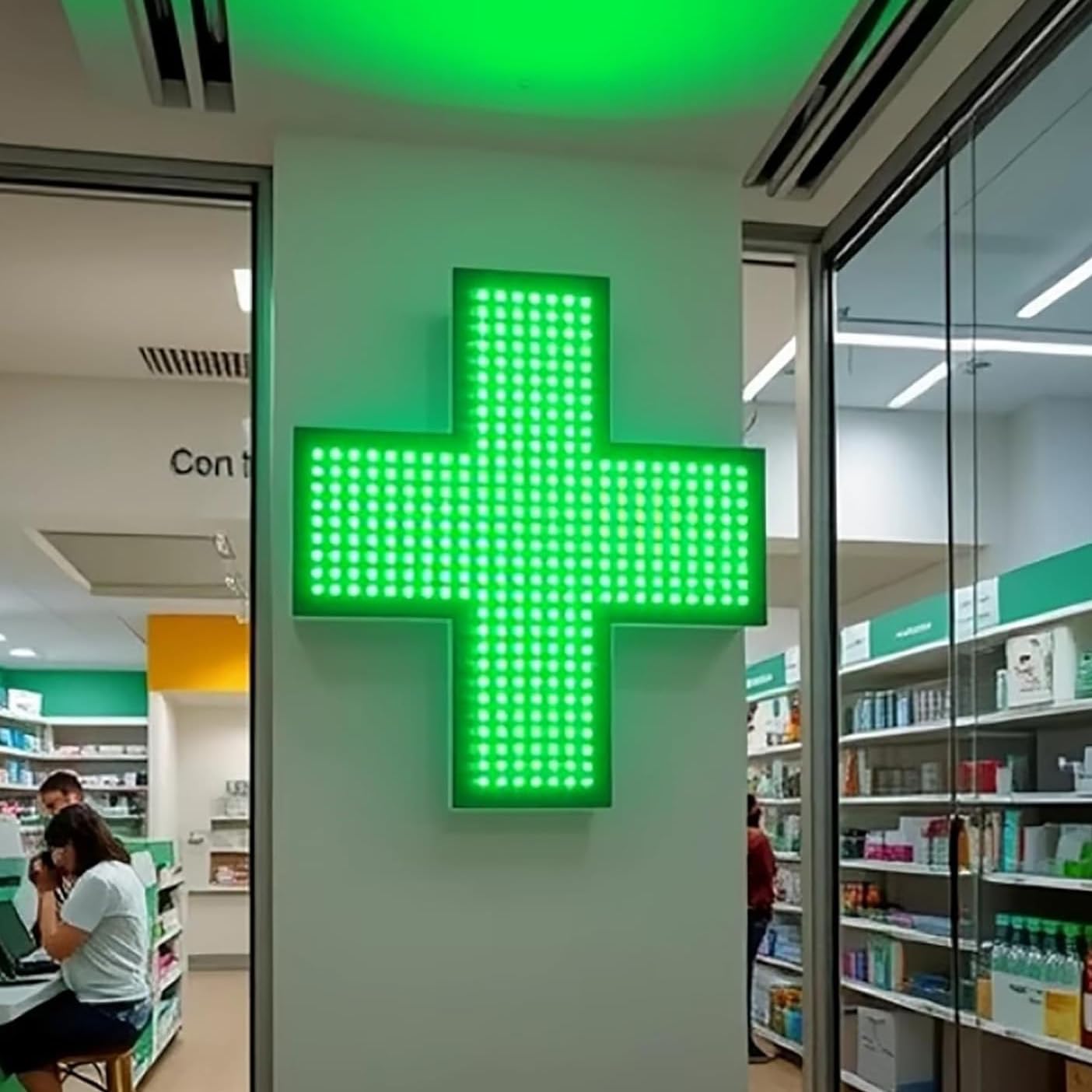 Letrero Médico LED Con Cruz 48x48cm, Letreros Luminosos Acrílicos Con Cruz,Letrero Luminoso Con Cruz Para Farmacia Con Interruptor Tirador,3 Modos:Siempre Encendido,Intermitente Y Intermitente General