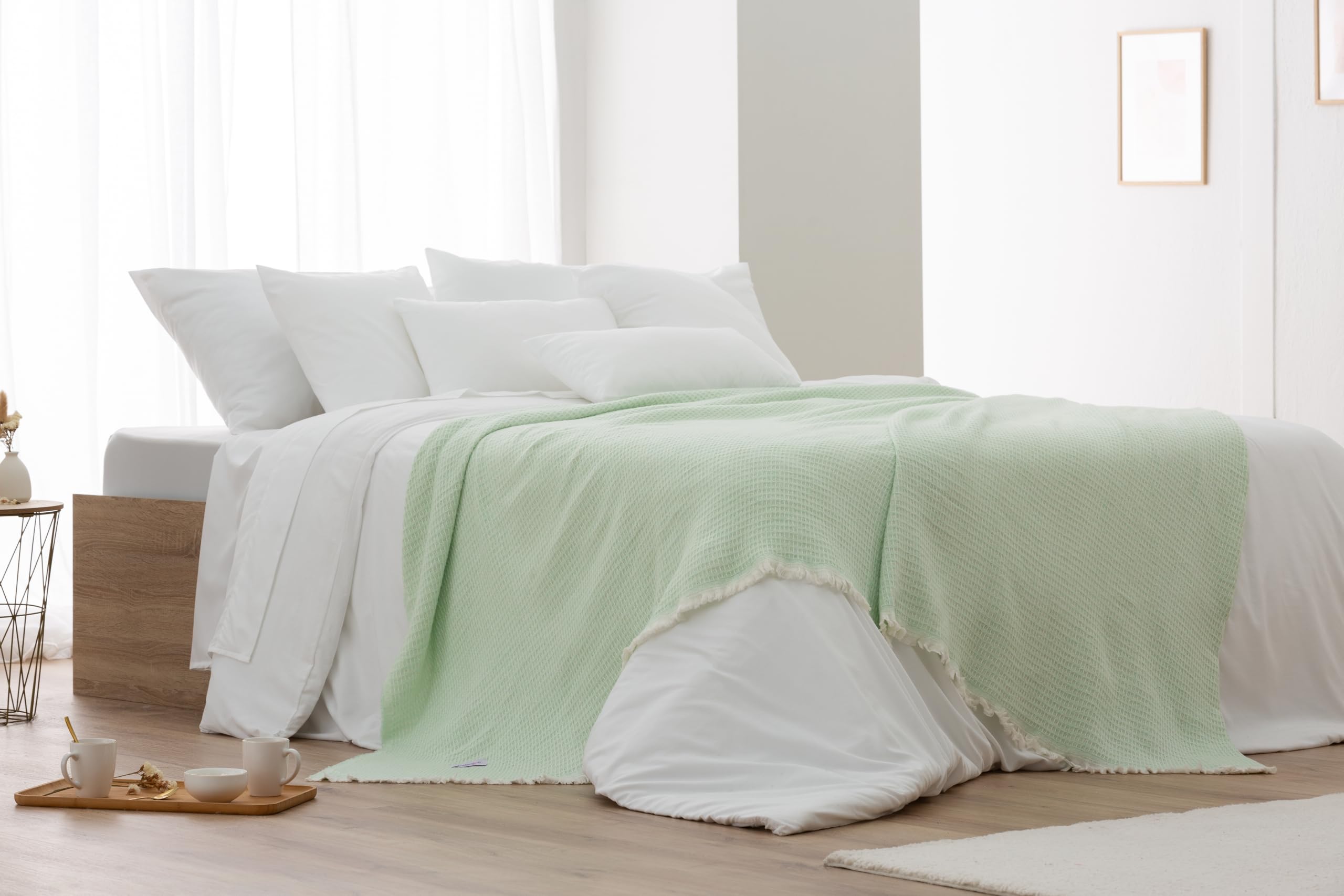 Baumwolldecke Mit Waffelmuster - Extra Weich 180x240 Cm Für Sofa & Bett