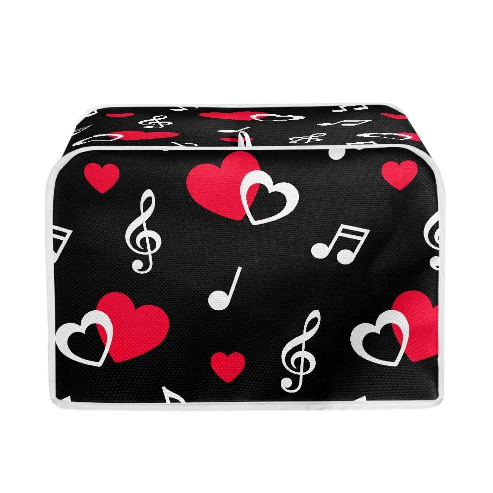 PsesayskyToaster Covers Red Heart with Music Notes Decorative Bread Toaster Cover Compatible with Most 2 Slice Toasters Dust Proof Fingerprint Covers