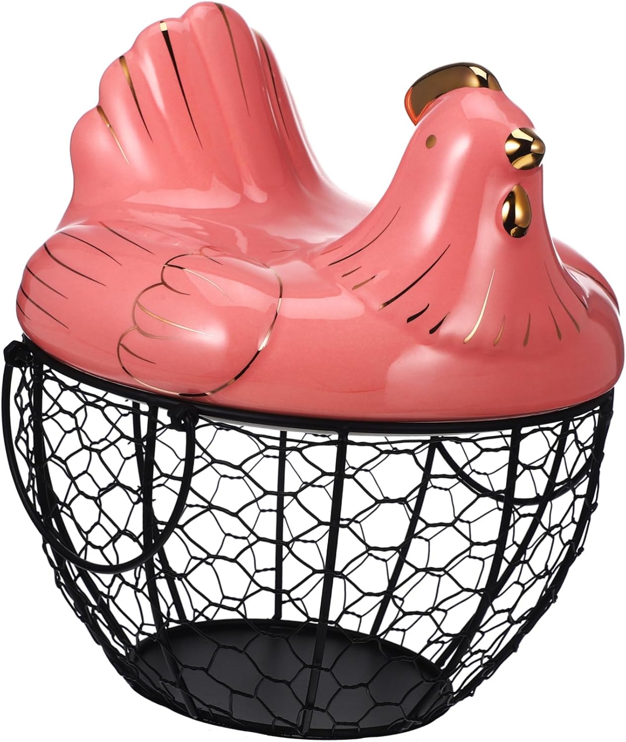 Creative Chicken Shape Iron Art Egg Storage Basket Pink Multifunctional Fruit Container Organizer for Kitchen Counter Protective Open Design for Fresh Eggs and Household Items