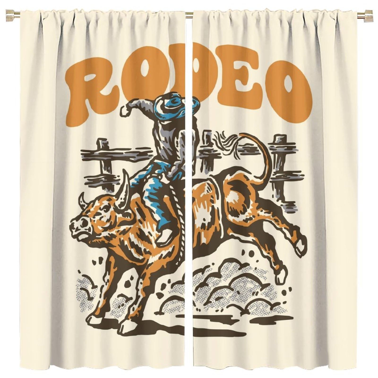 Hzohnago Cowboy-10 Western Cowboy Curtains Red Sun Cowboy Rodeo Pattern Blackout Print Rod Pocket Window Drapes For Bedroom Living Room 42X54in